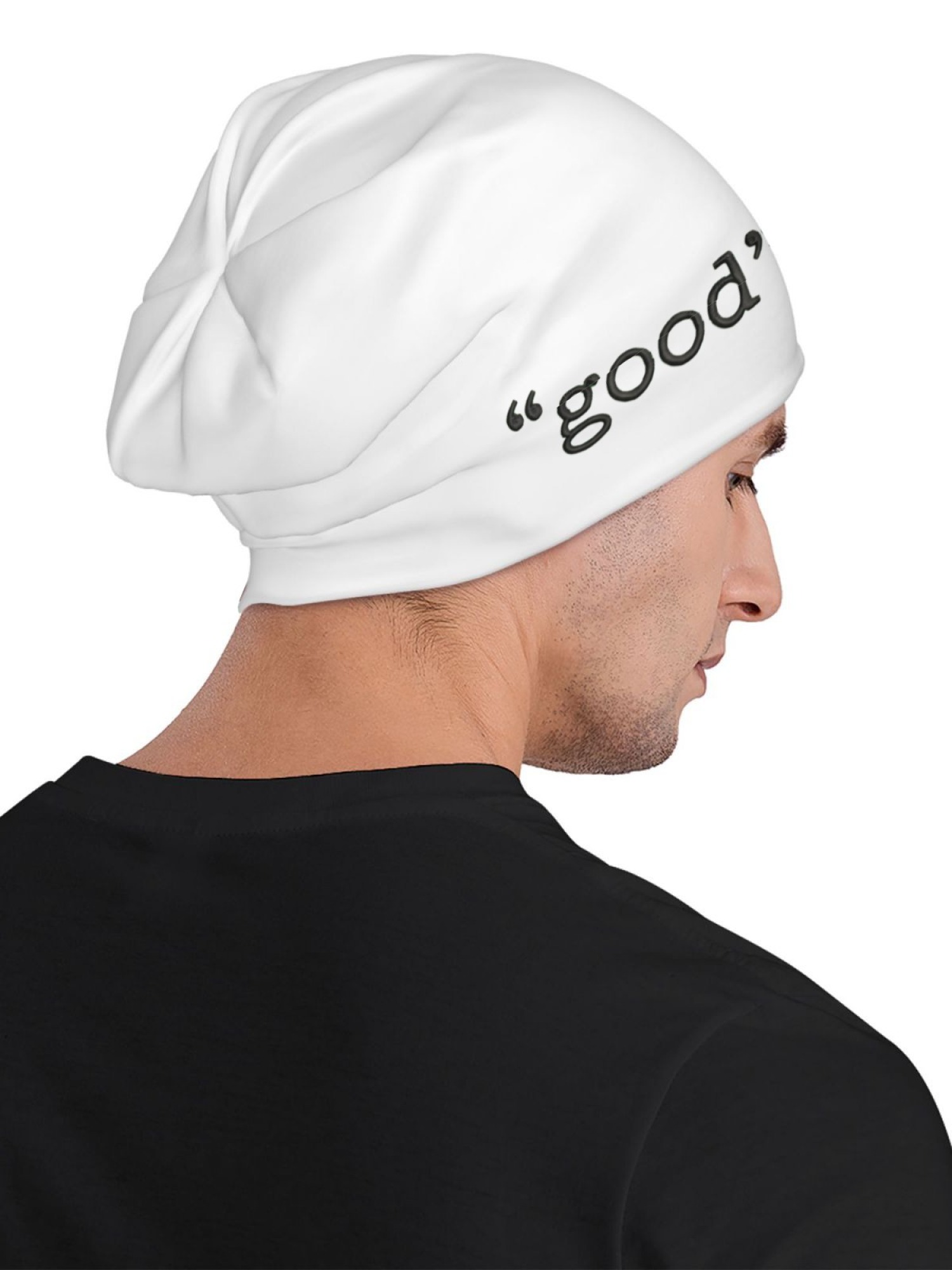 "good"ness Statement Beanie | Minimalist Slouchy Knit Hat (Black & White)