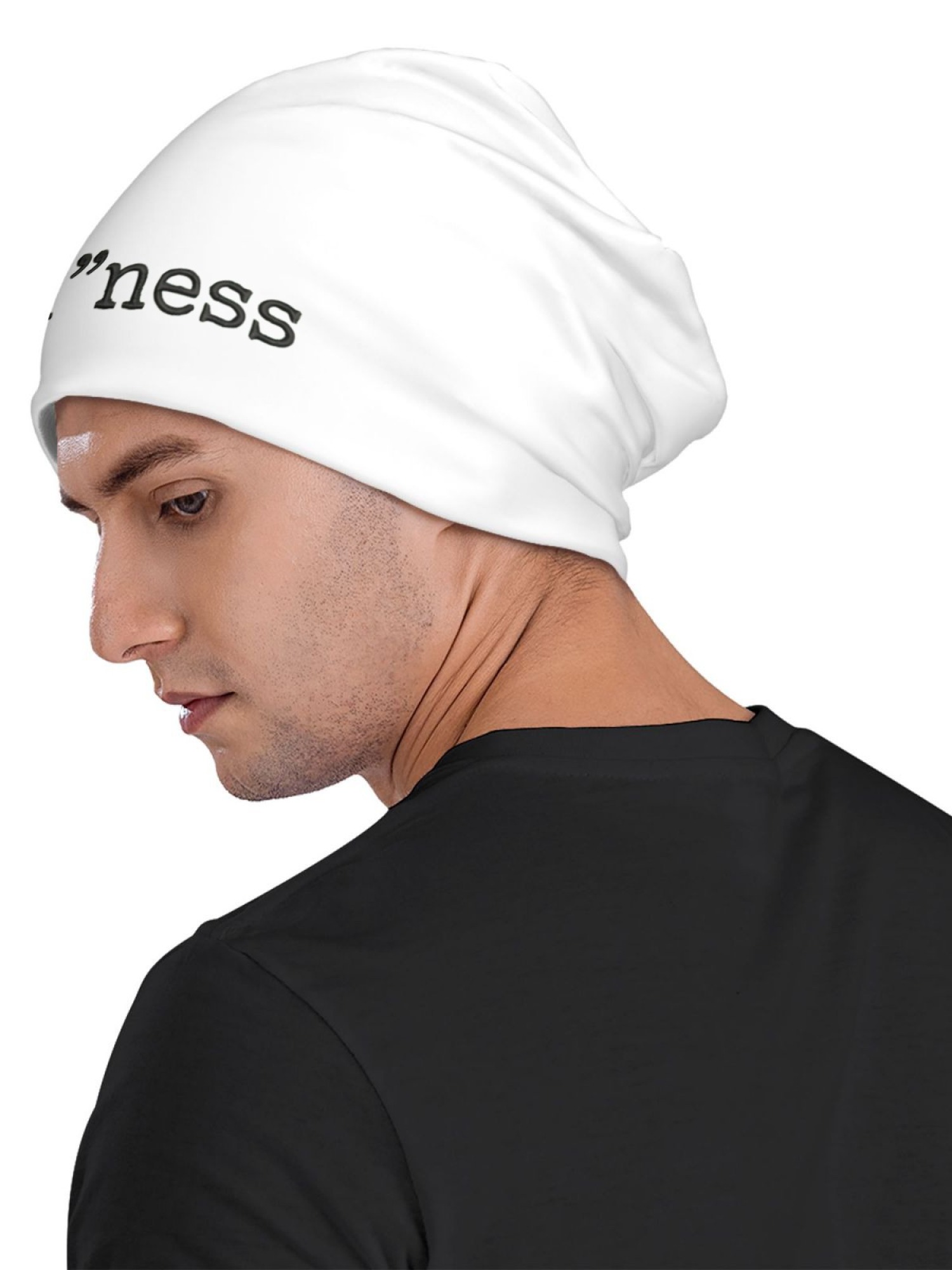 "good"ness Statement Beanie | Minimalist Slouchy Knit Hat (Black & White)