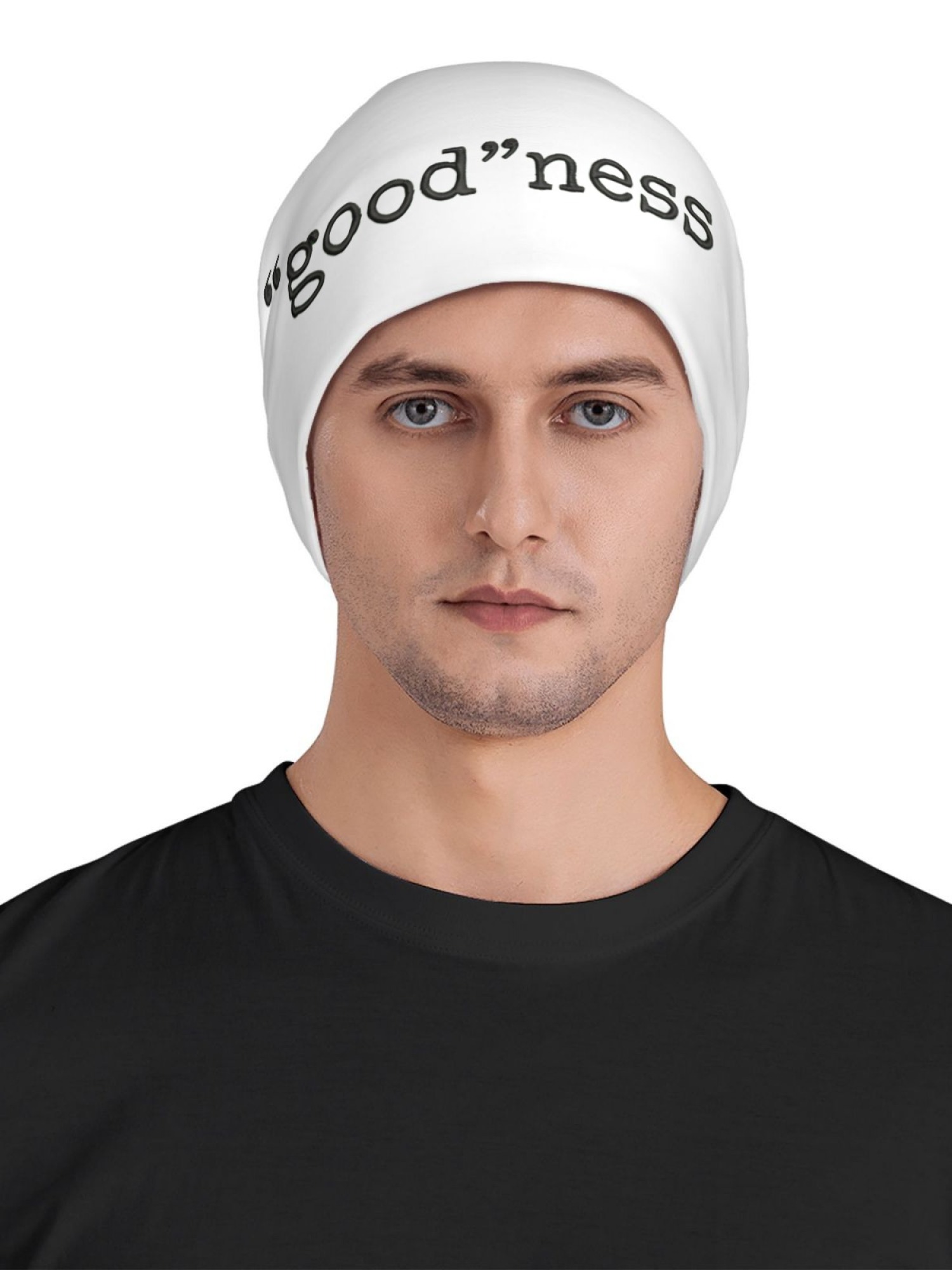 "good"ness Statement Beanie | Minimalist Slouchy Knit Hat (Black & White)