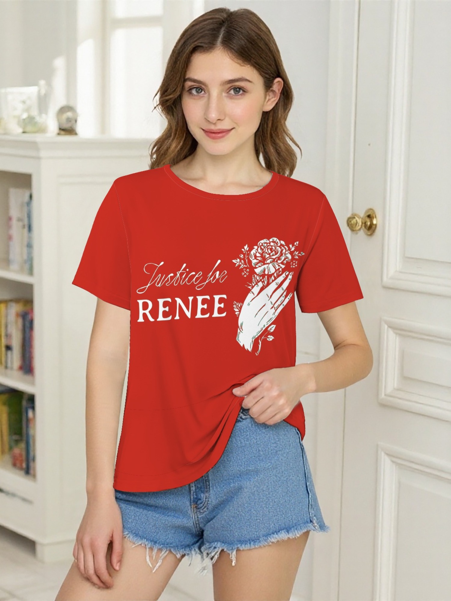 "Justice For Renee" Floral Tribute T-Shirt | Women's Hand & Rose Graphic Tee
