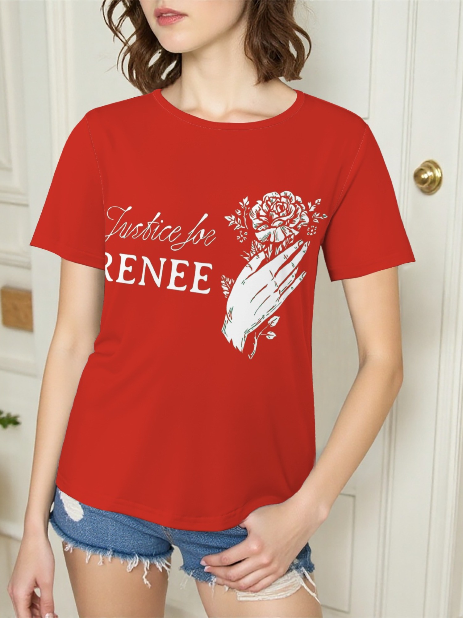 "Justice For Renee" Floral Tribute T-Shirt | Women's Hand & Rose Graphic Tee