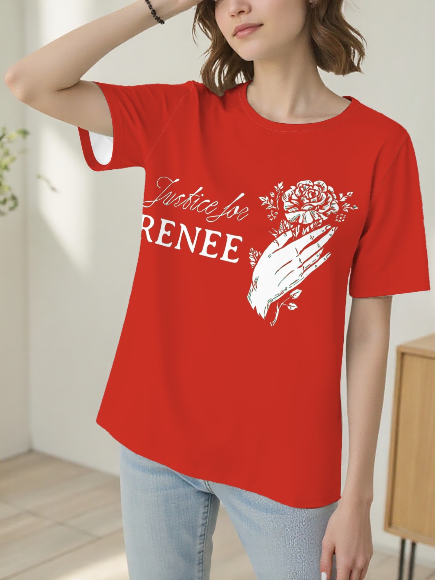 "Justice For Renee" Floral Tribute T-Shirt | Women's Hand & Rose Graphic Tee