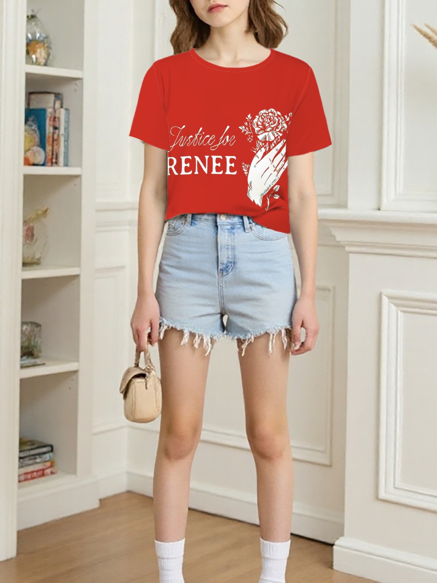 "Justice For Renee" Floral Tribute T-Shirt | Women's Hand & Rose Graphic Tee