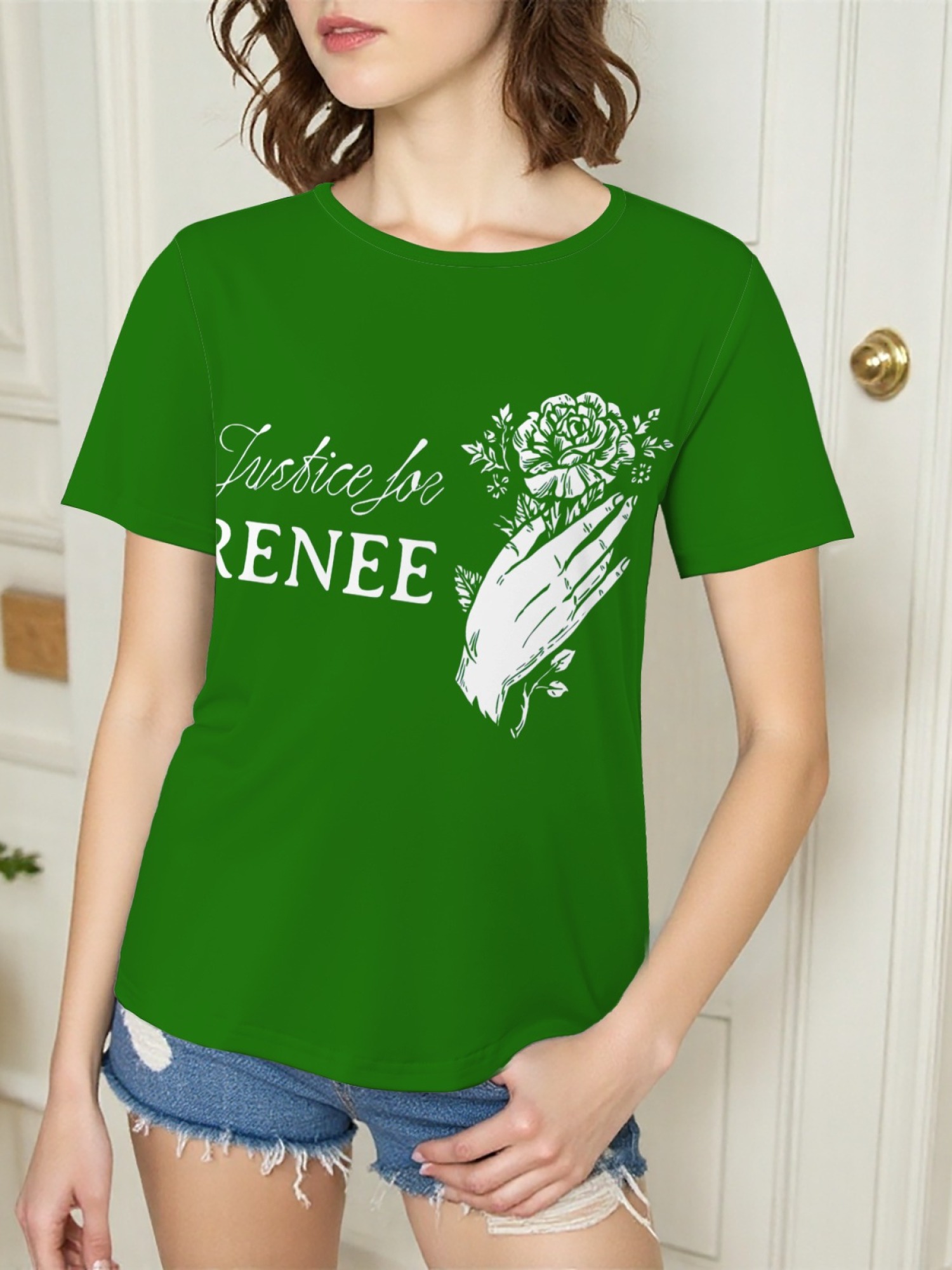 "Justice For Renee" Floral Tribute T-Shirt | Women's Hand & Rose Graphic Tee