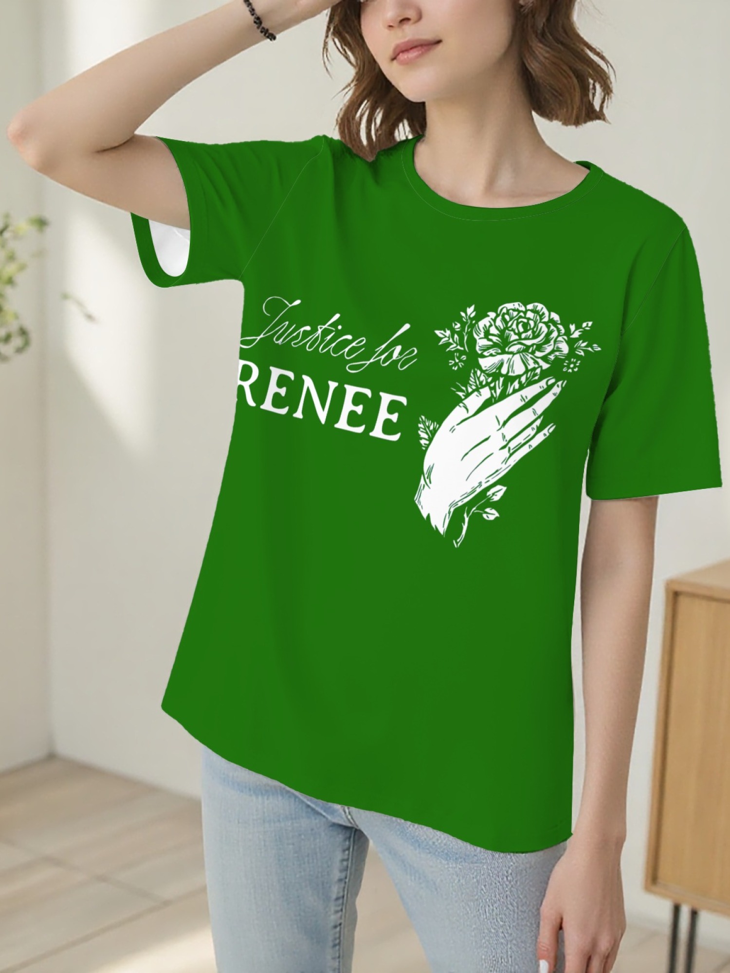 "Justice For Renee" Floral Tribute T-Shirt | Women's Hand & Rose Graphic Tee