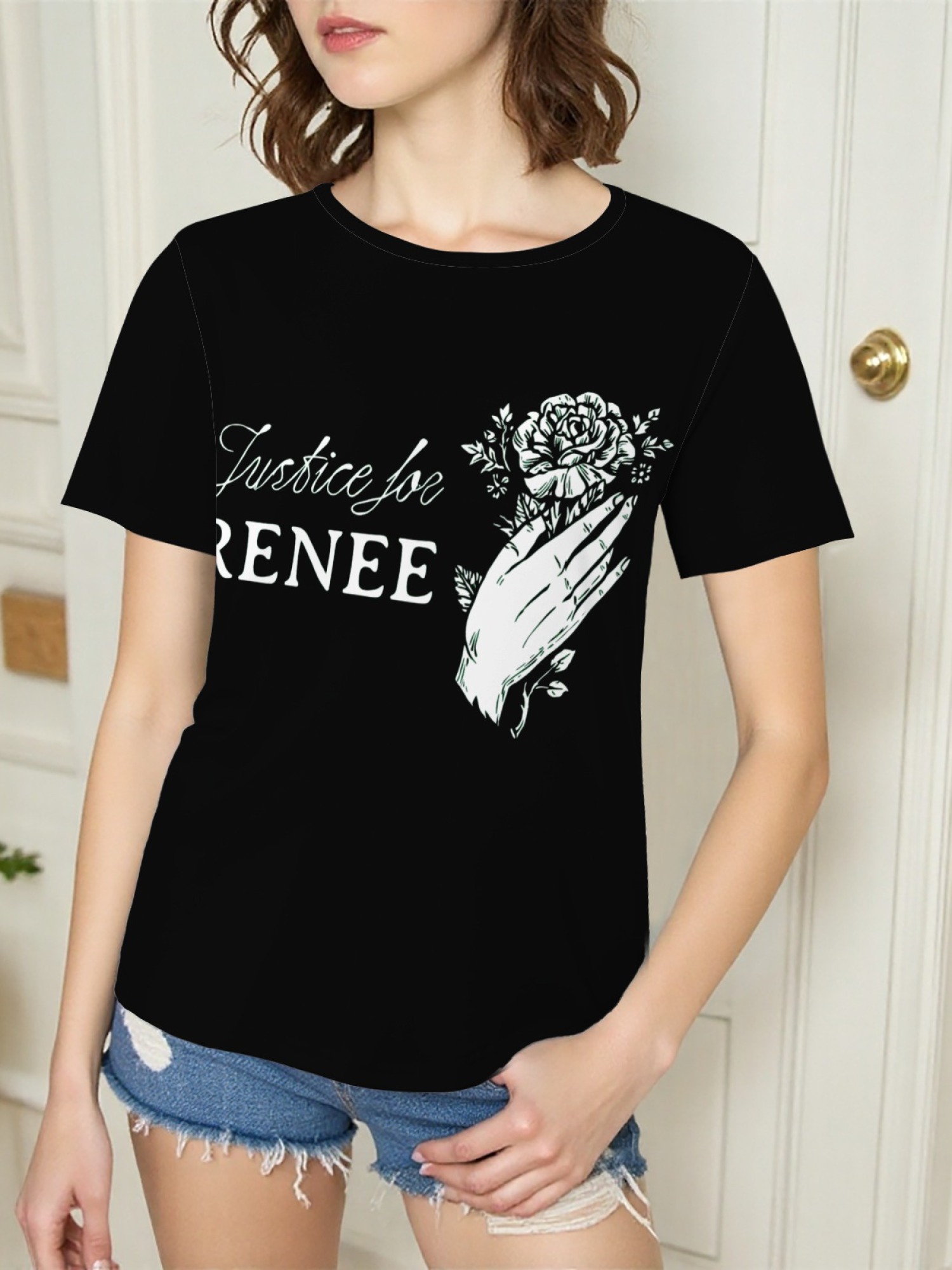 "Justice For Renee" Floral Tribute T-Shirt | Women's Hand & Rose Graphic Tee