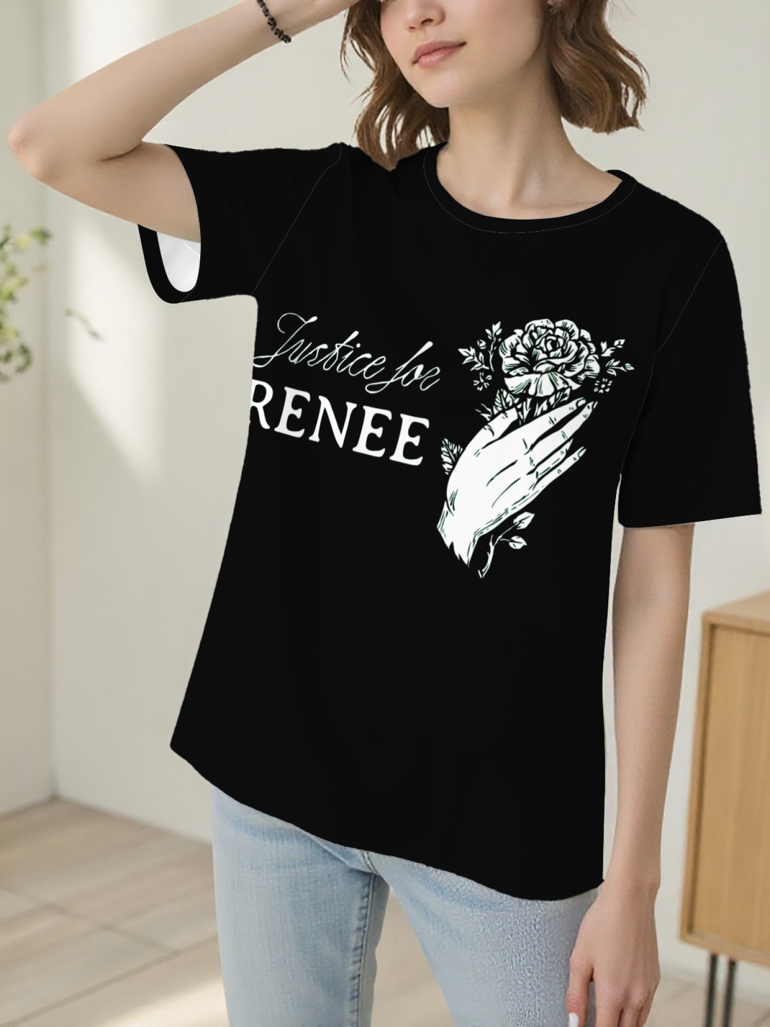 "Justice For Renee" Floral Tribute T-Shirt | Women's Hand & Rose Graphic Tee
