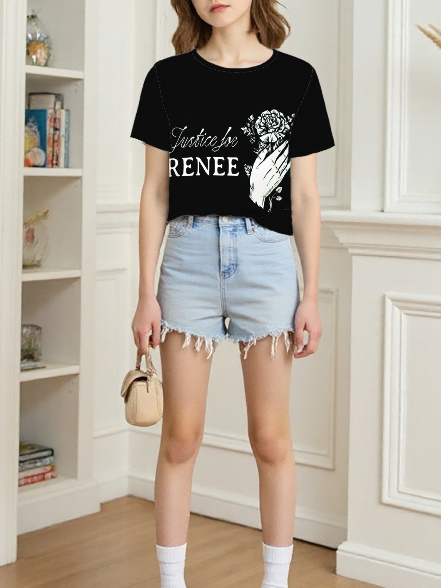 "Justice For Renee" Floral Tribute T-Shirt | Women's Hand & Rose Graphic Tee
