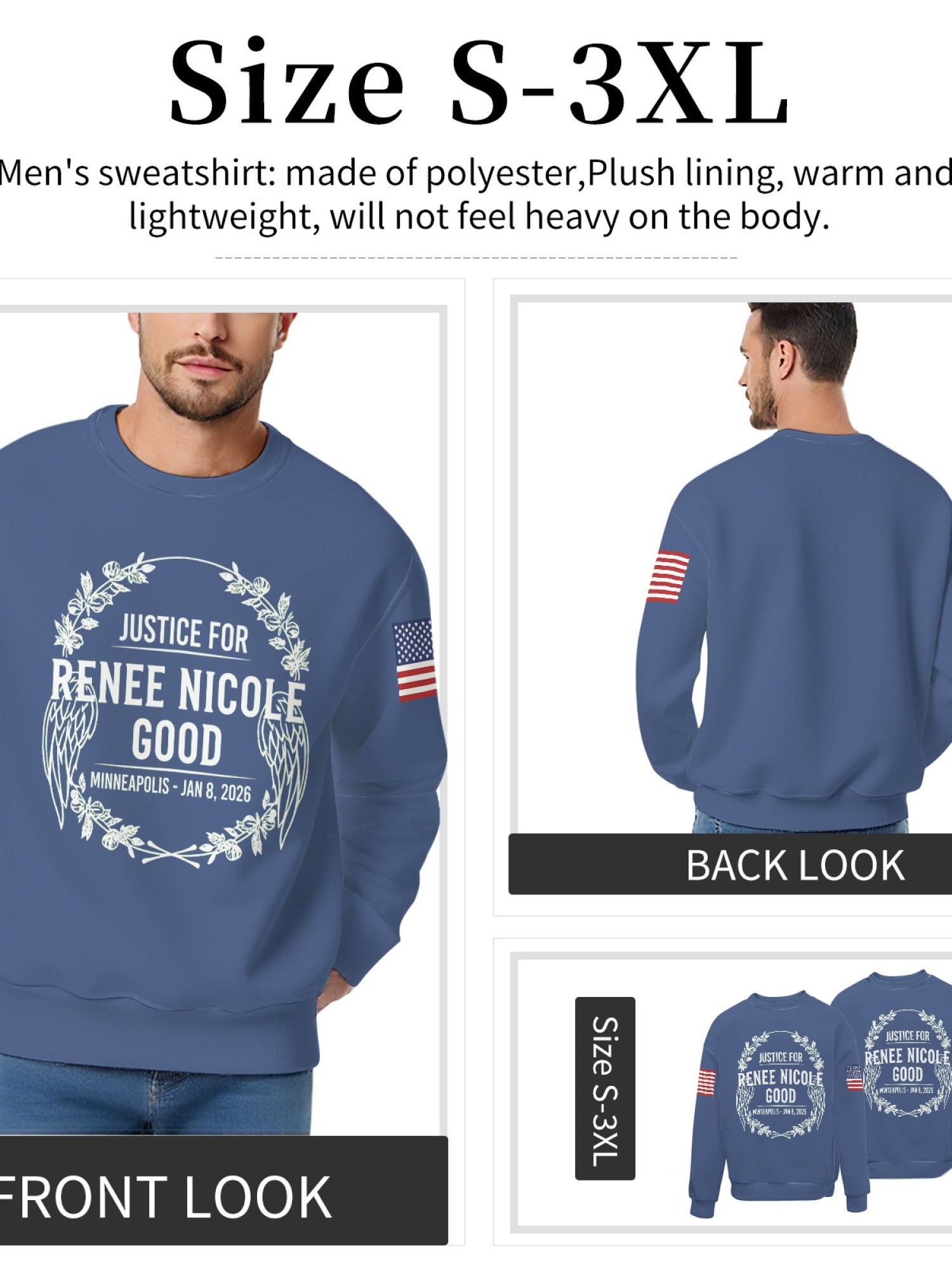 "Justice For Renee Nicole Good" Memorial Sweatshirt | American Flag Sleeve Crewneck