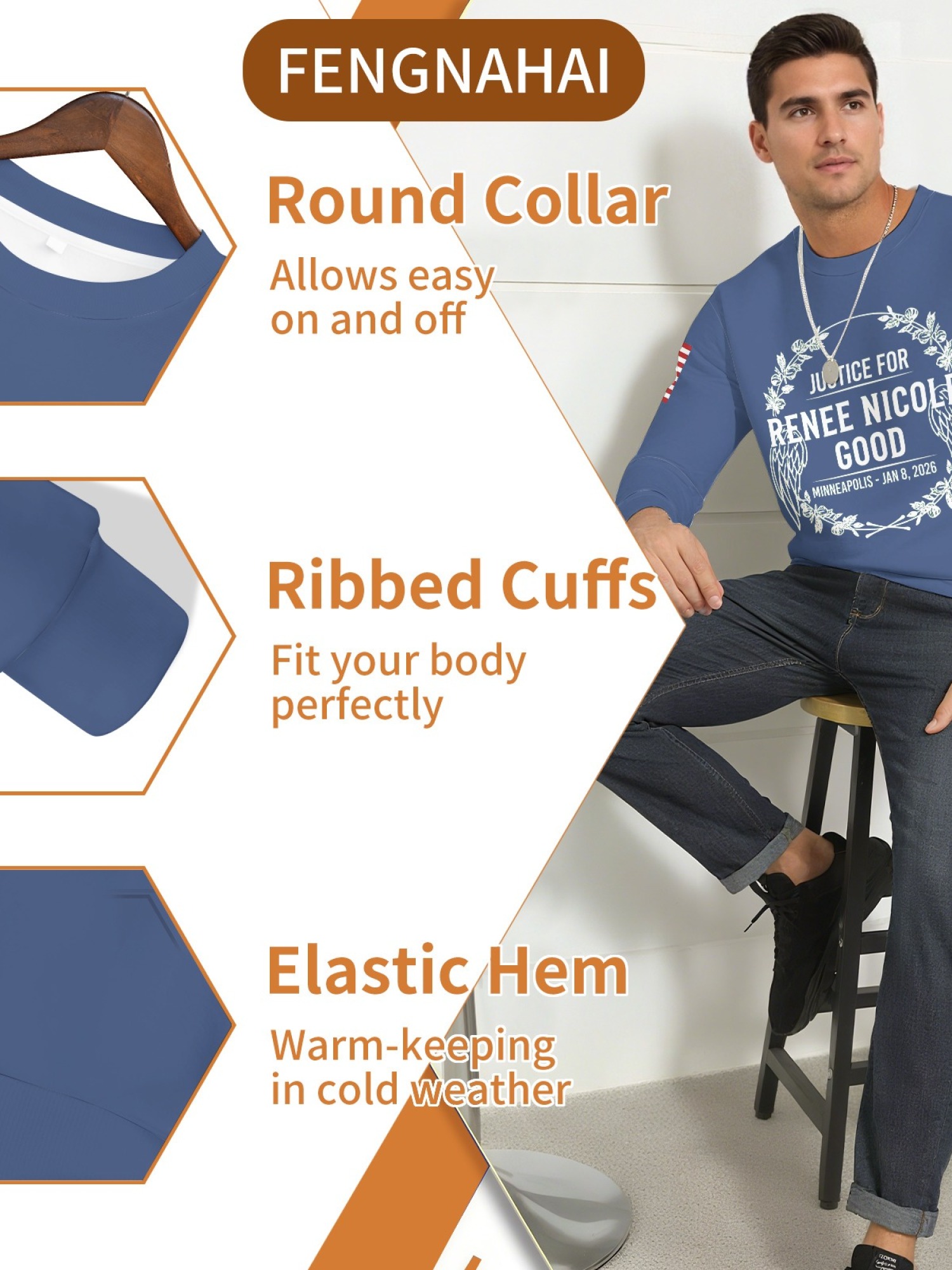 "Justice For Renee Nicole Good" Memorial Sweatshirt | American Flag Sleeve Crewneck