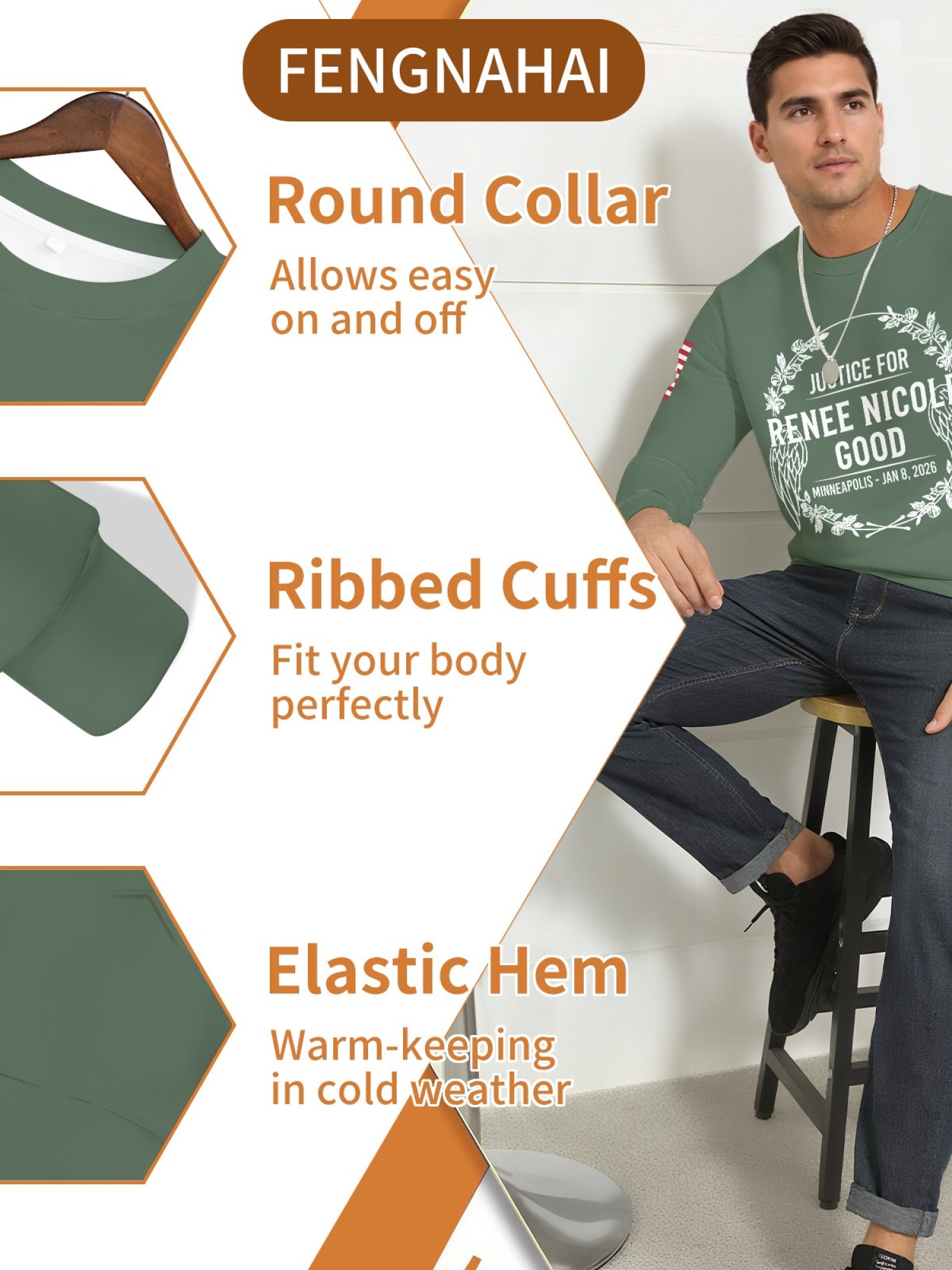 "Justice For Renee Nicole Good" Memorial Sweatshirt | American Flag Sleeve Crewneck