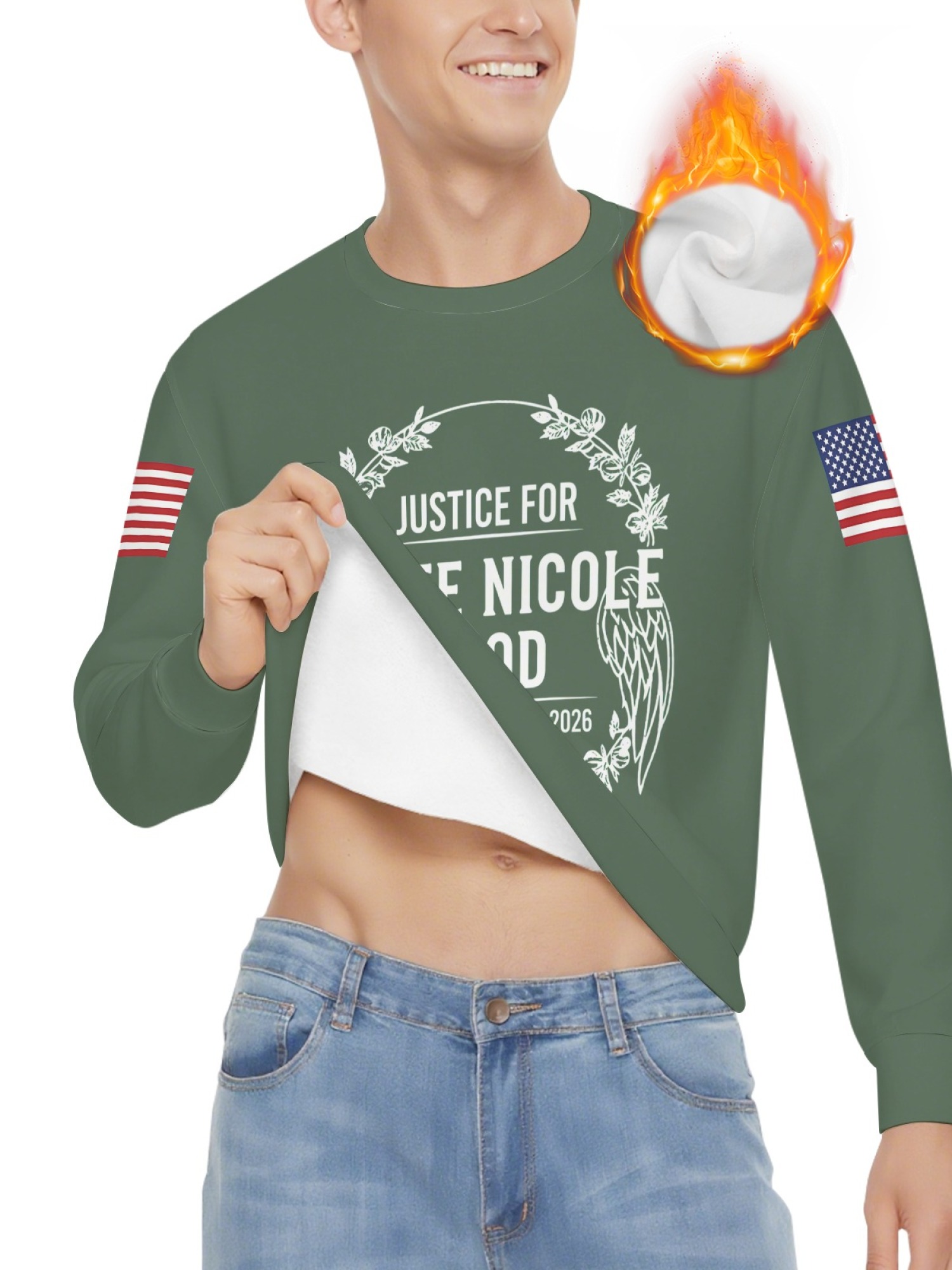 "Justice For Renee Nicole Good" Memorial Sweatshirt | American Flag Sleeve Crewneck