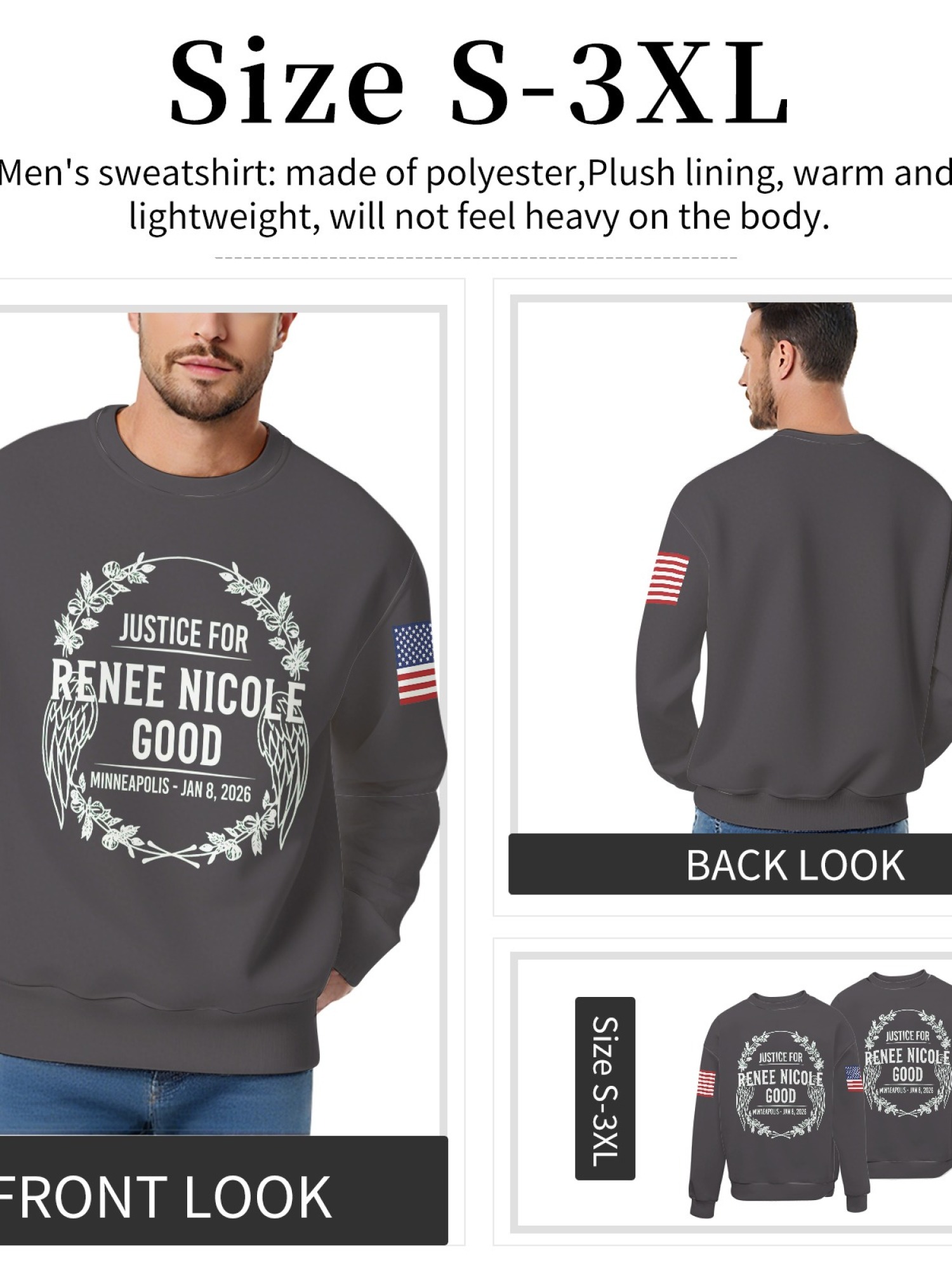 "Justice For Renee Nicole Good" Memorial Sweatshirt | American Flag Sleeve Crewneck