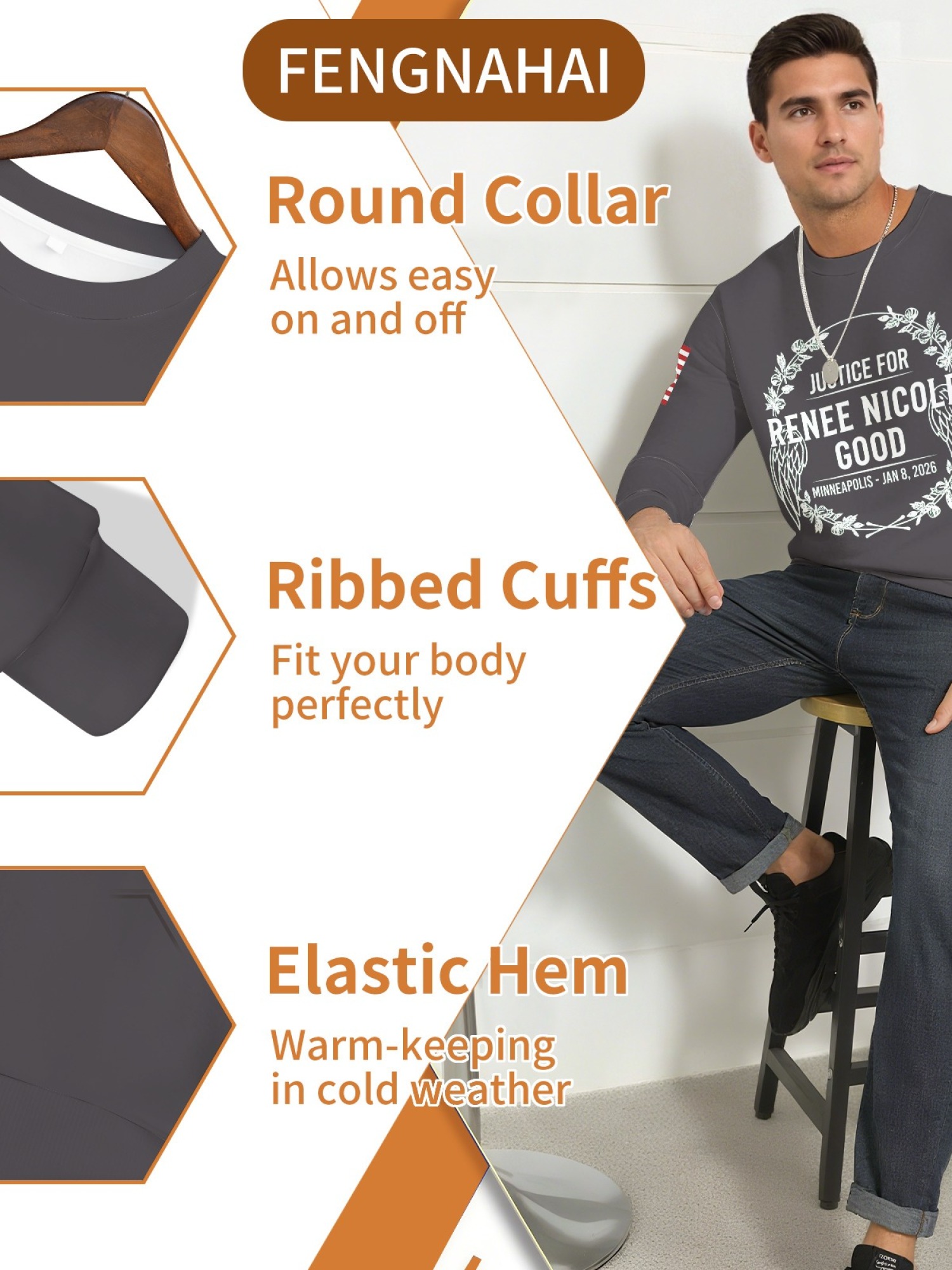 "Justice For Renee Nicole Good" Memorial Sweatshirt | American Flag Sleeve Crewneck