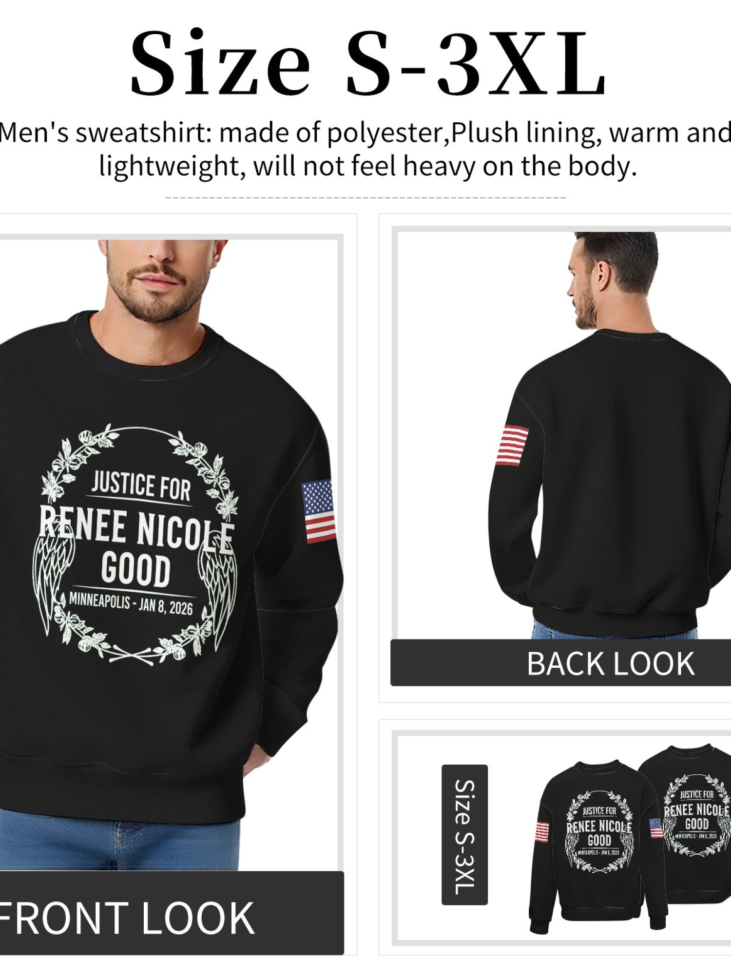 "Justice For Renee Nicole Good" Memorial Sweatshirt | American Flag Sleeve Crewneck