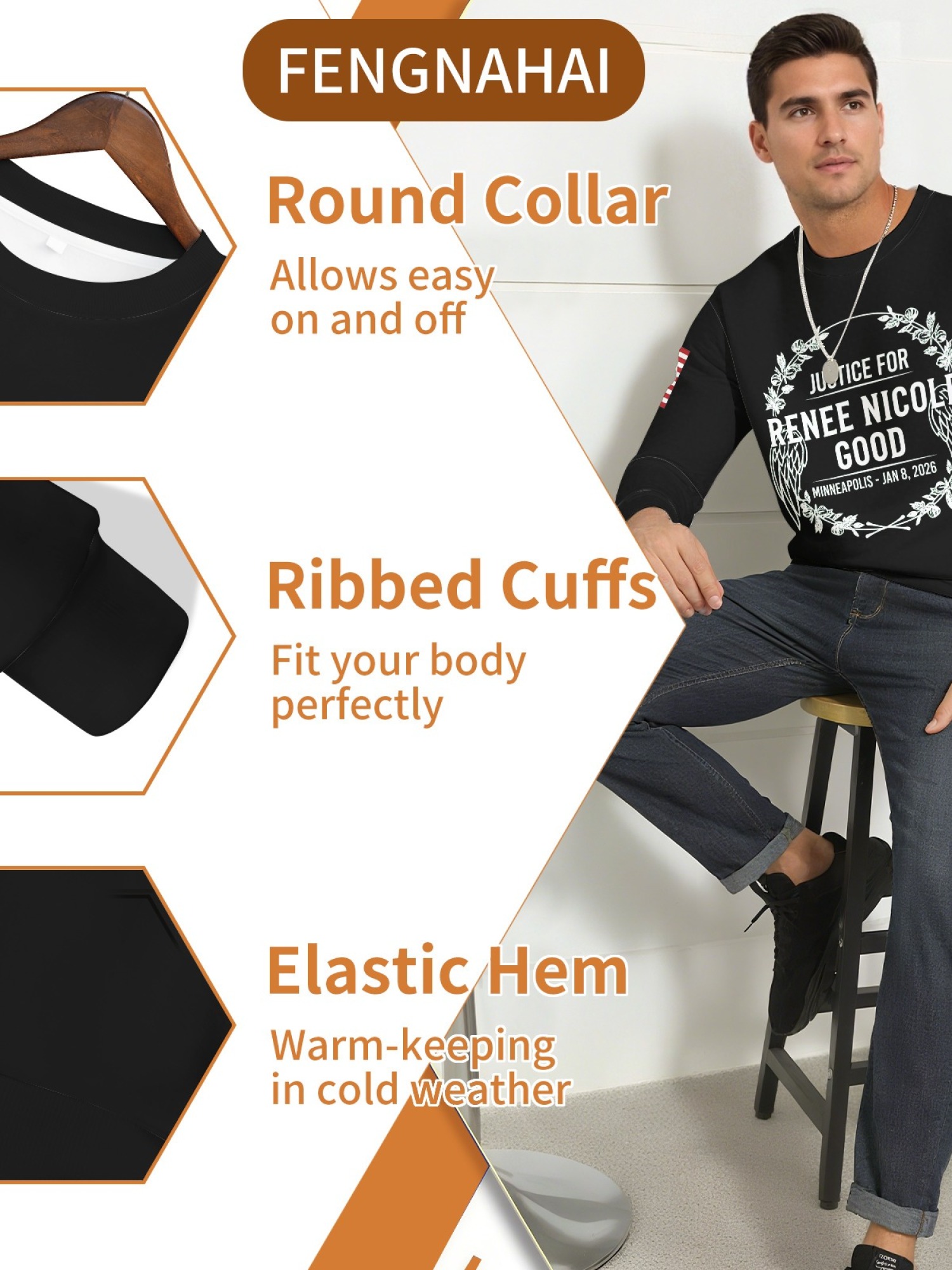 "Justice For Renee Nicole Good" Memorial Sweatshirt | American Flag Sleeve Crewneck