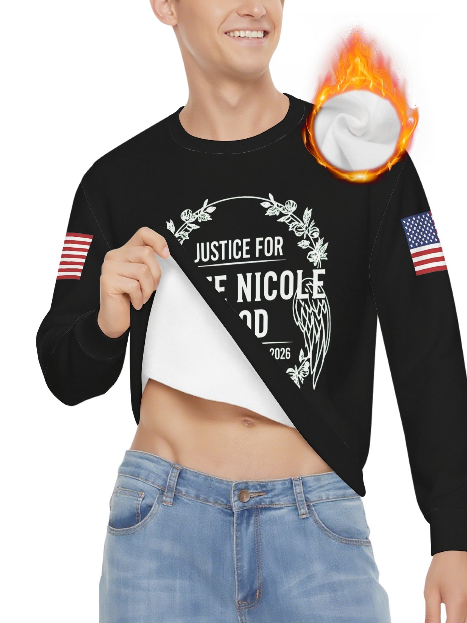 "Justice For Renee Nicole Good" Memorial Sweatshirt | American Flag Sleeve Crewneck