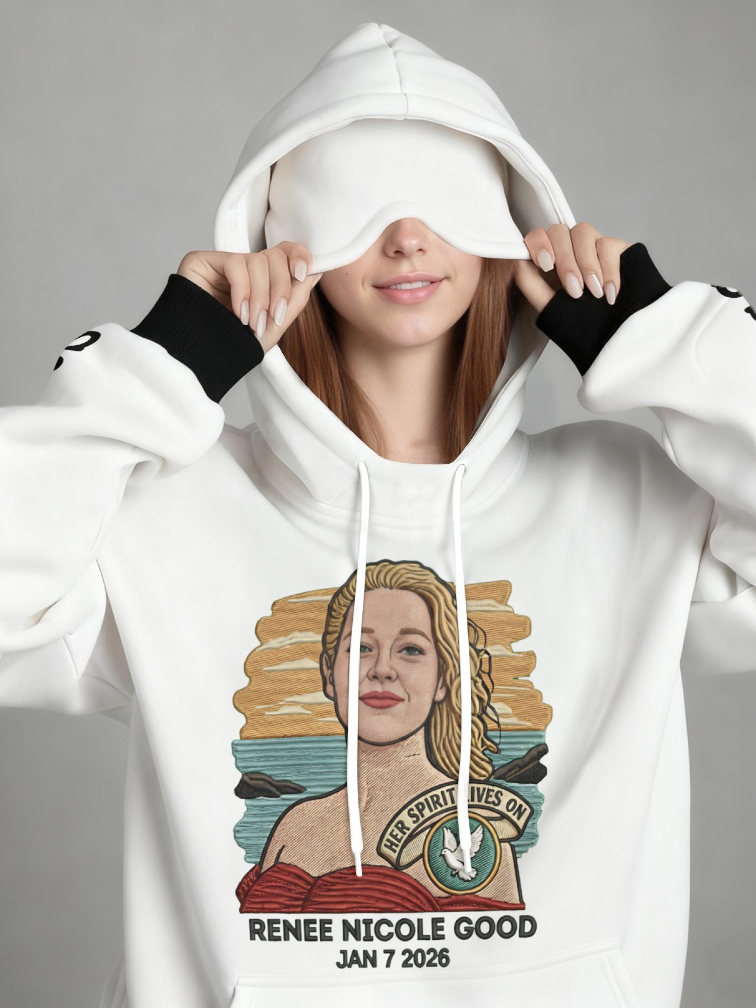 "Her Spirit Lives On" Memorial Hoodie & Sleep Mask Set | 2-Piece Tribute Bundle with Contrast Cuffs