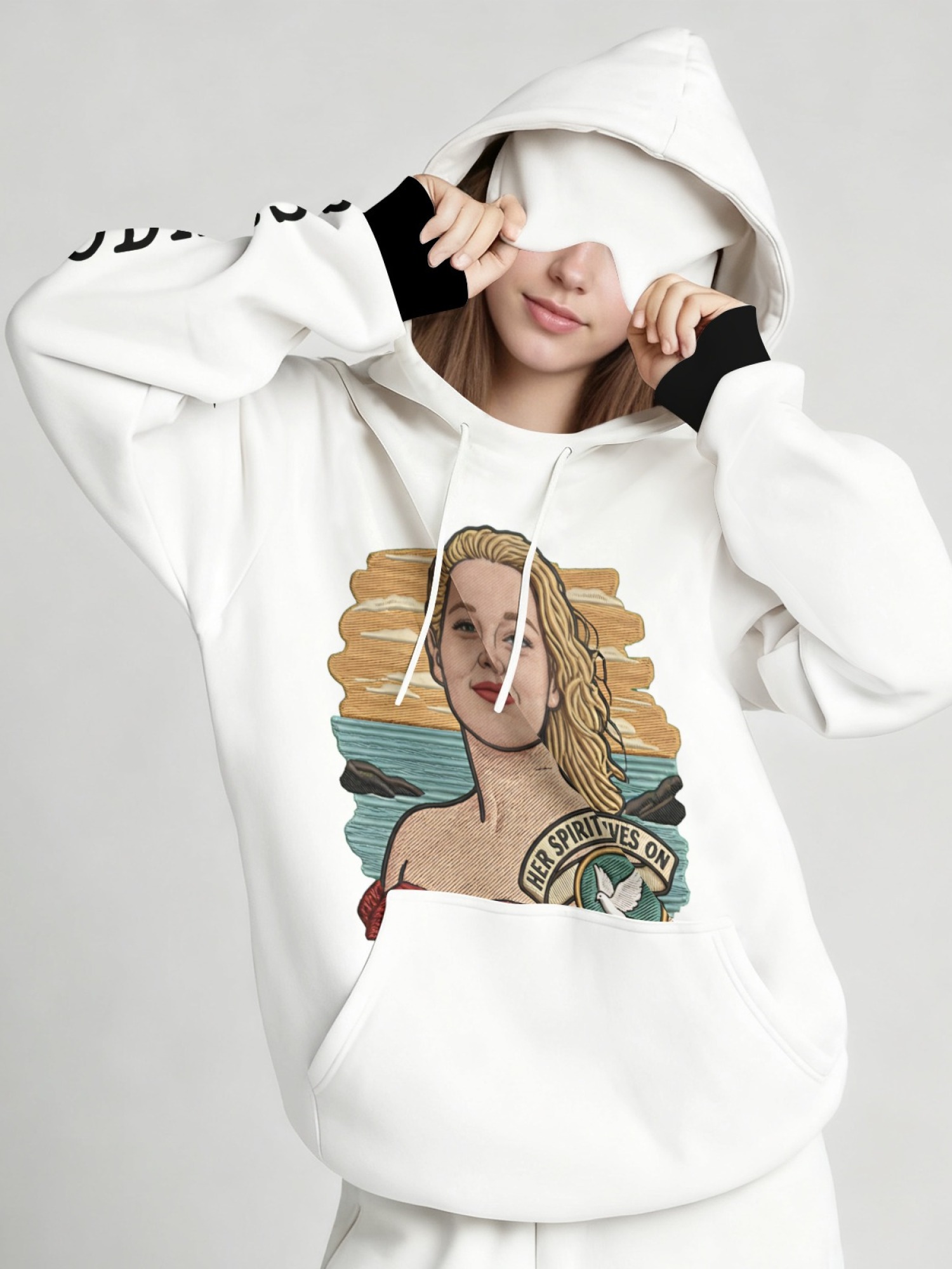 "Her Spirit Lives On" Memorial Hoodie & Sleep Mask Set | 2-Piece Tribute Bundle with Contrast Cuffs