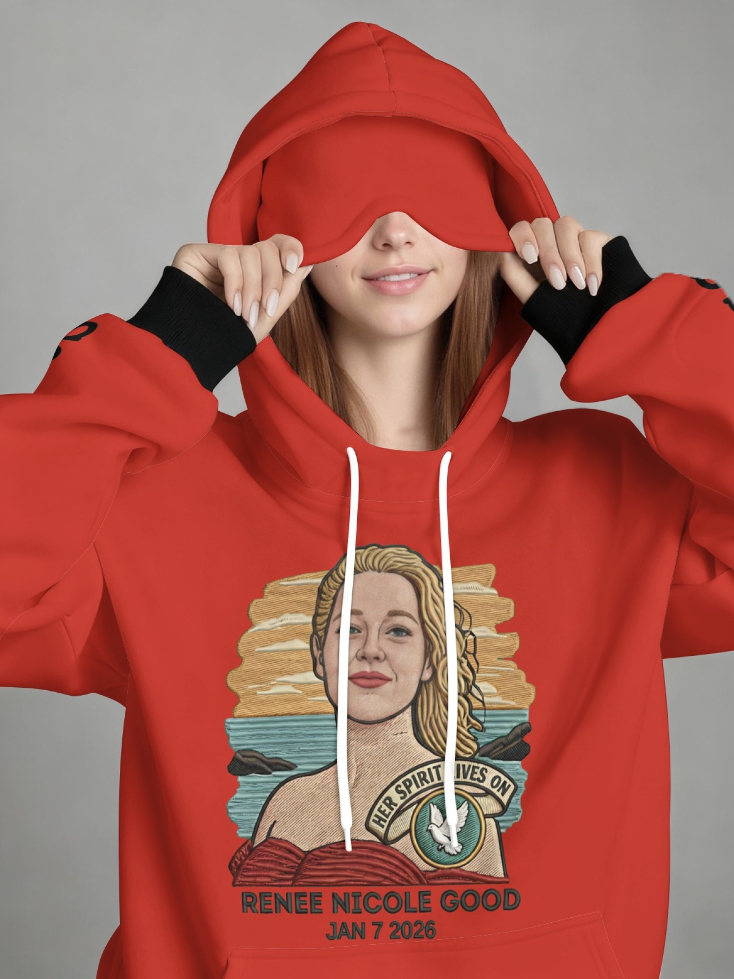 "Her Spirit Lives On" Memorial Hoodie & Sleep Mask Set | 2-Piece Tribute Bundle with Contrast Cuffs