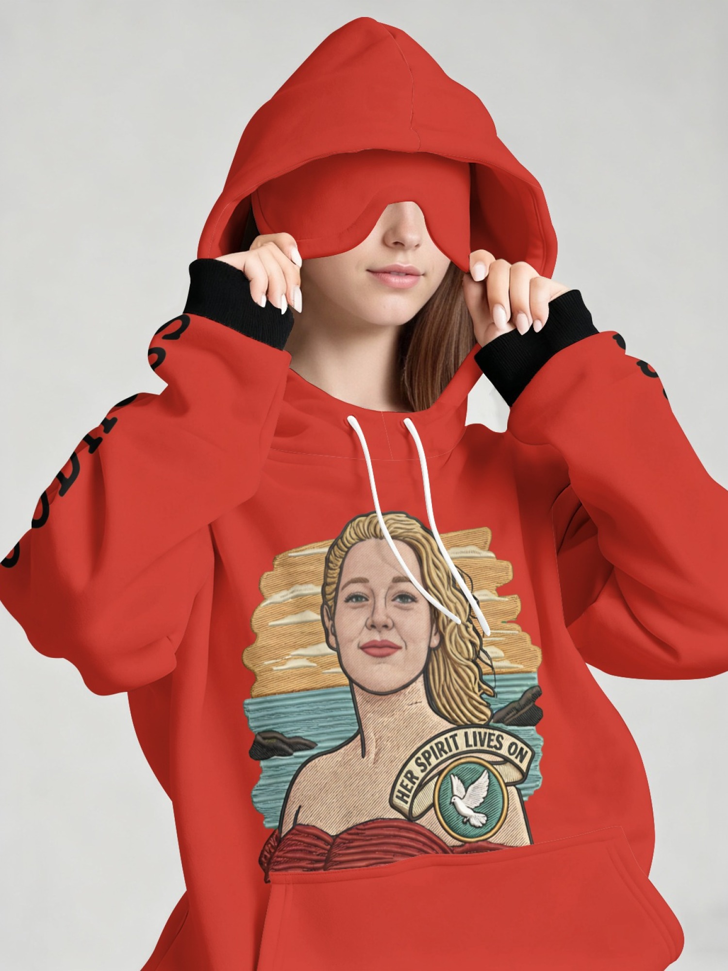 "Her Spirit Lives On" Memorial Hoodie & Sleep Mask Set | 2-Piece Tribute Bundle with Contrast Cuffs