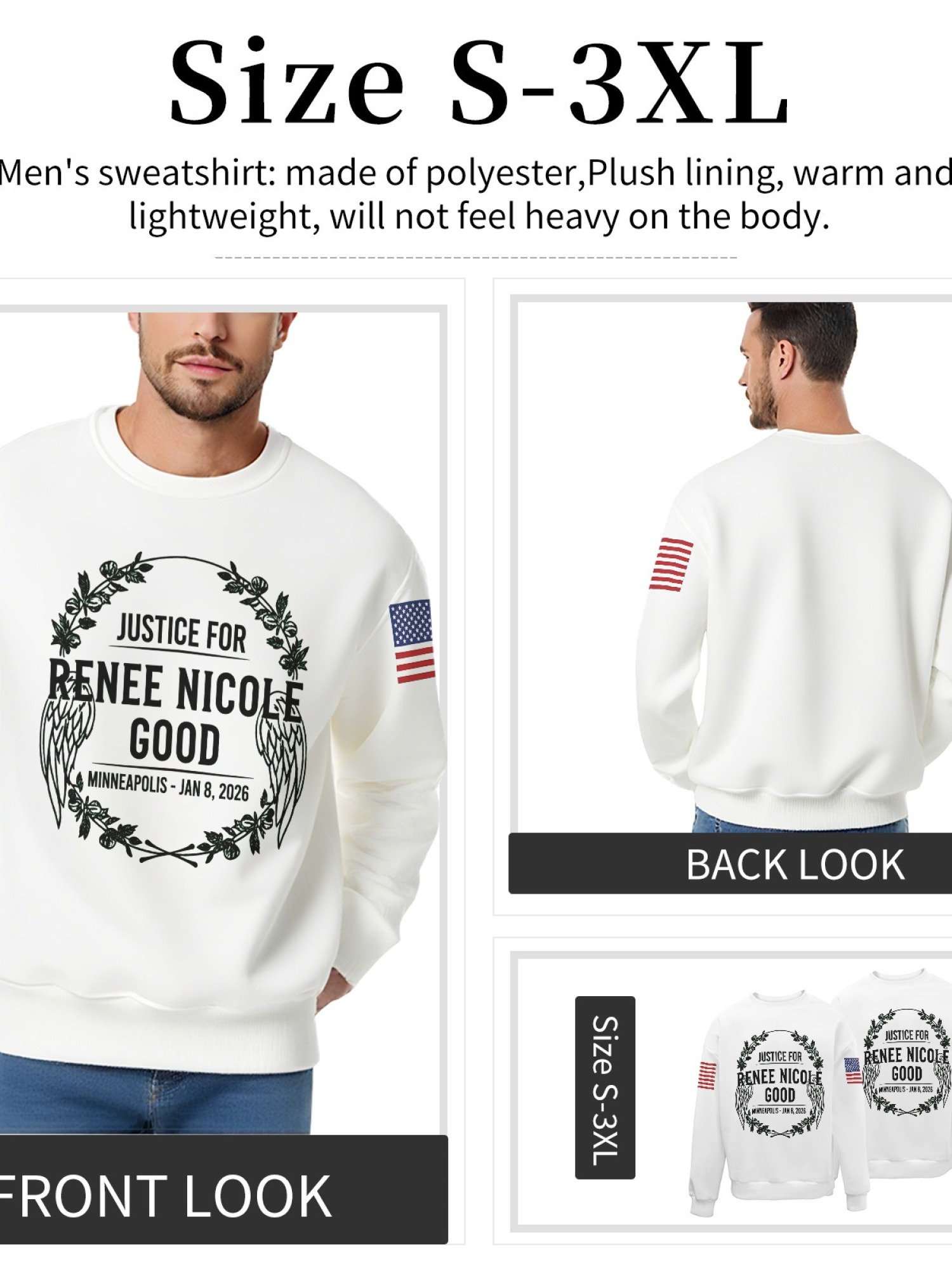 "Justice For Renee Nicole Good" Memorial Sweatshirt | American Flag Sleeve Crewneck