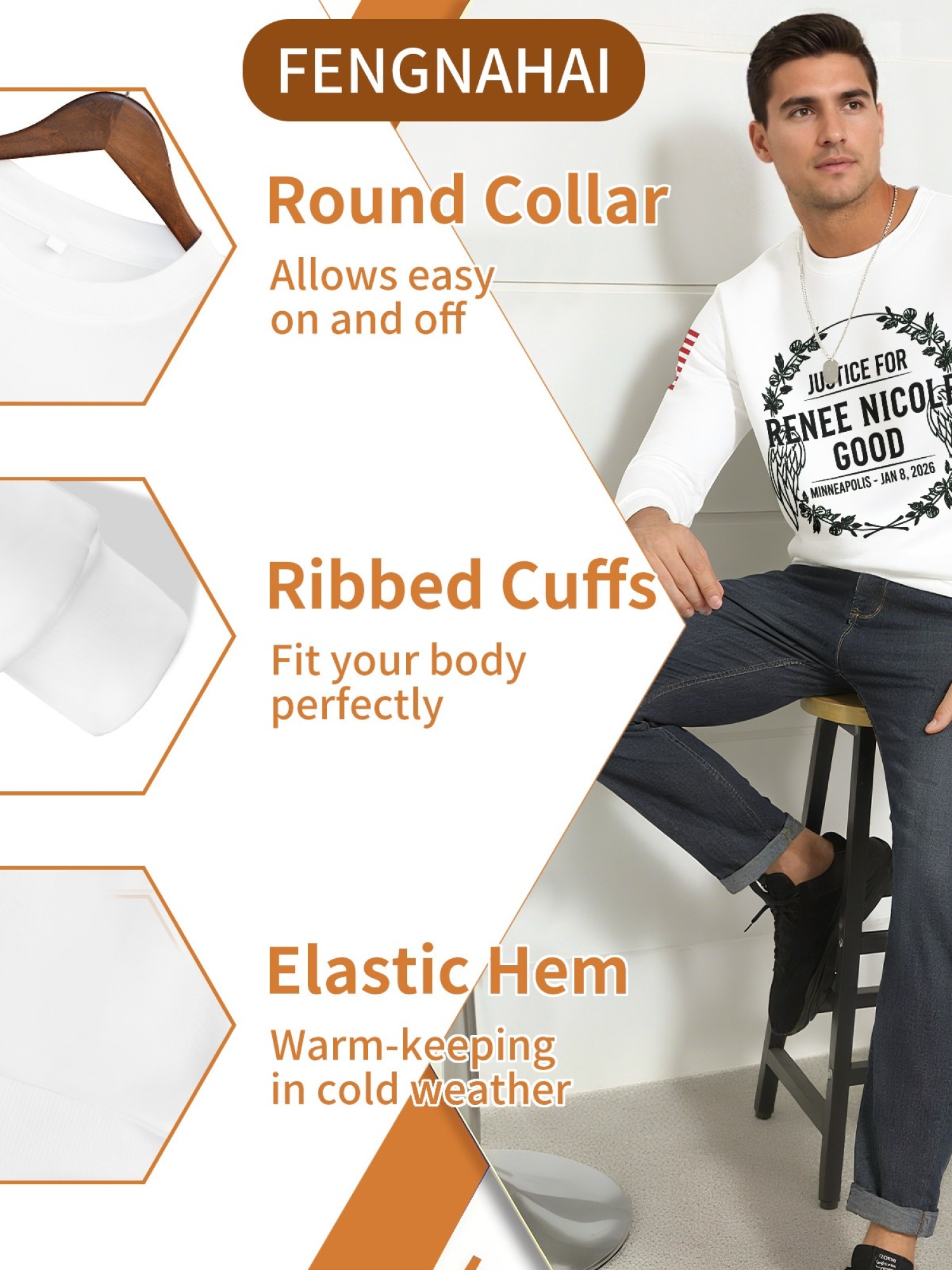 "Justice For Renee Nicole Good" Memorial Sweatshirt | American Flag Sleeve Crewneck