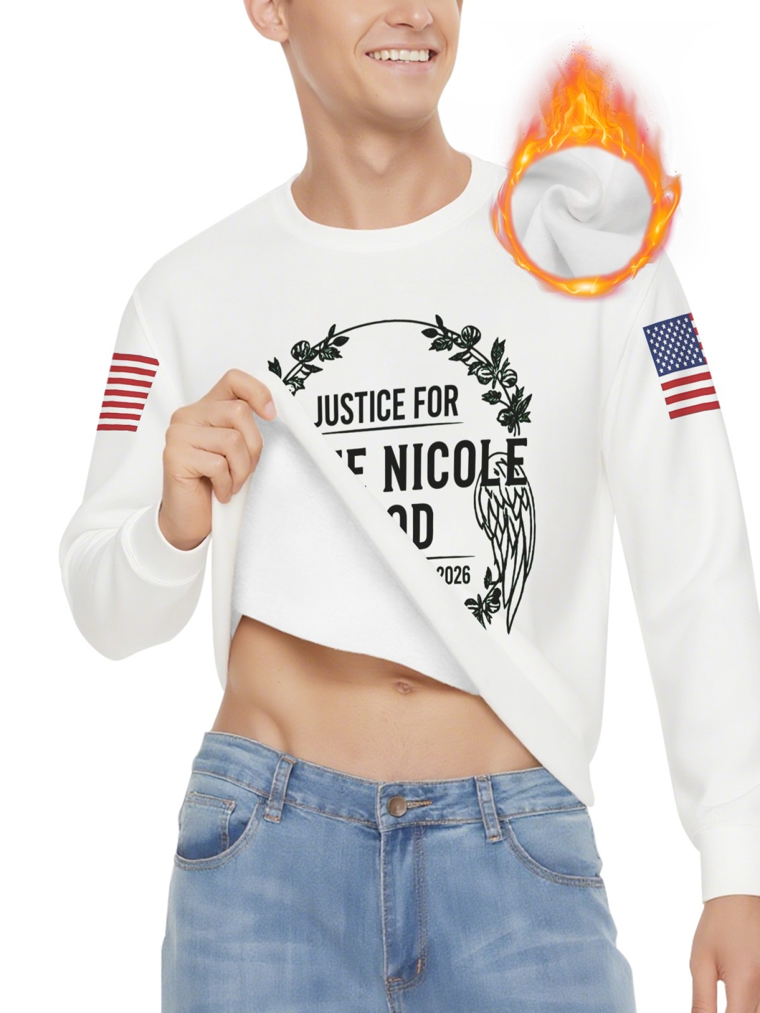 "Justice For Renee Nicole Good" Memorial Sweatshirt | American Flag Sleeve Crewneck