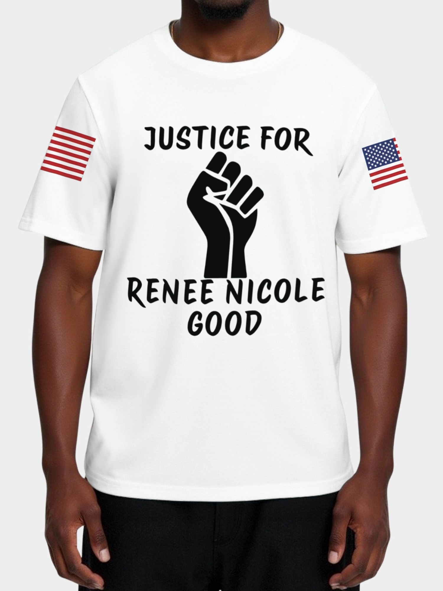 "Justice For Renee Nicole Good" Memorial T-Shirt | American Flag Sleeve Tee