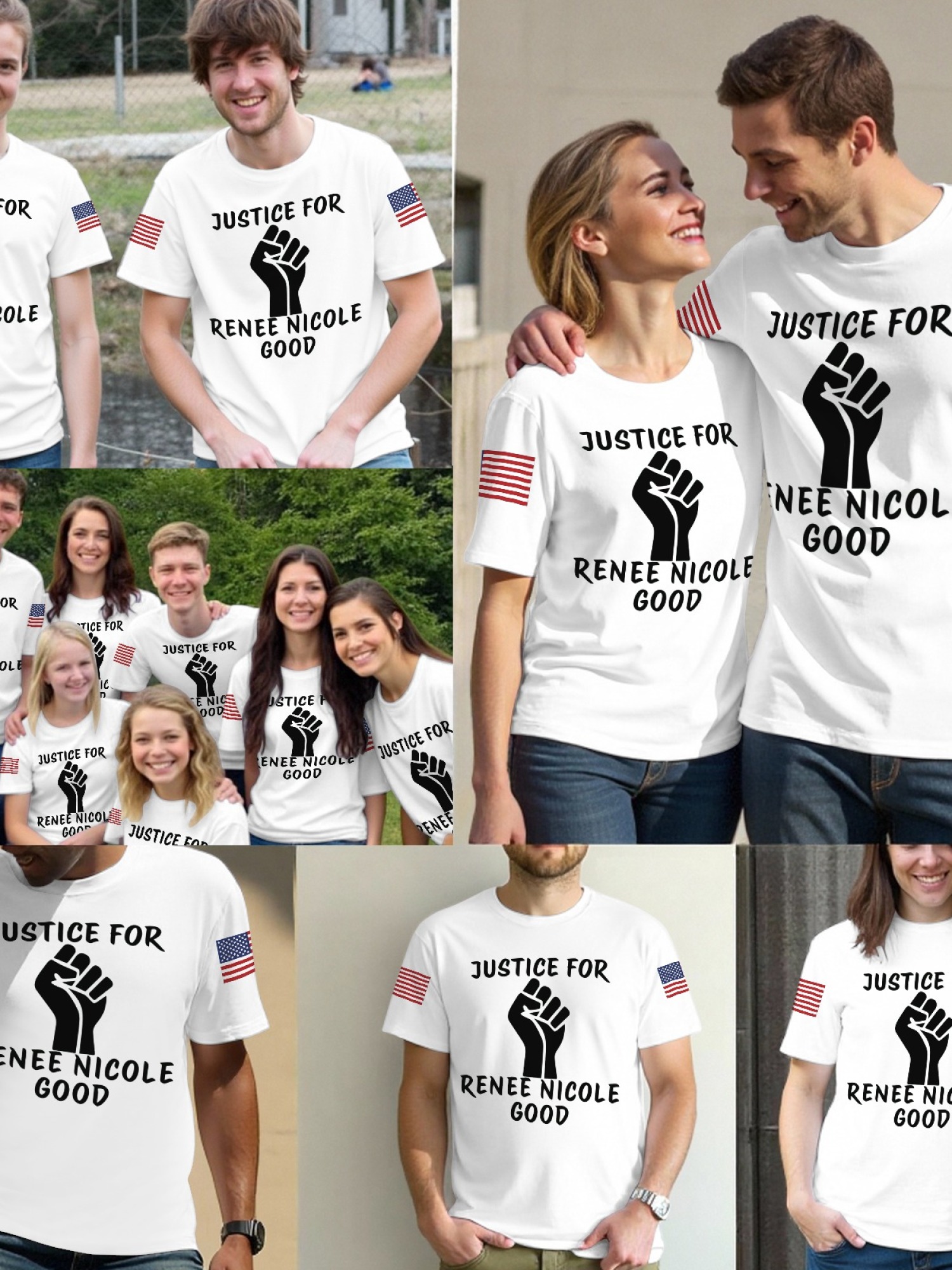 "Justice For Renee Nicole Good" Memorial T-Shirt | American Flag Sleeve Tee