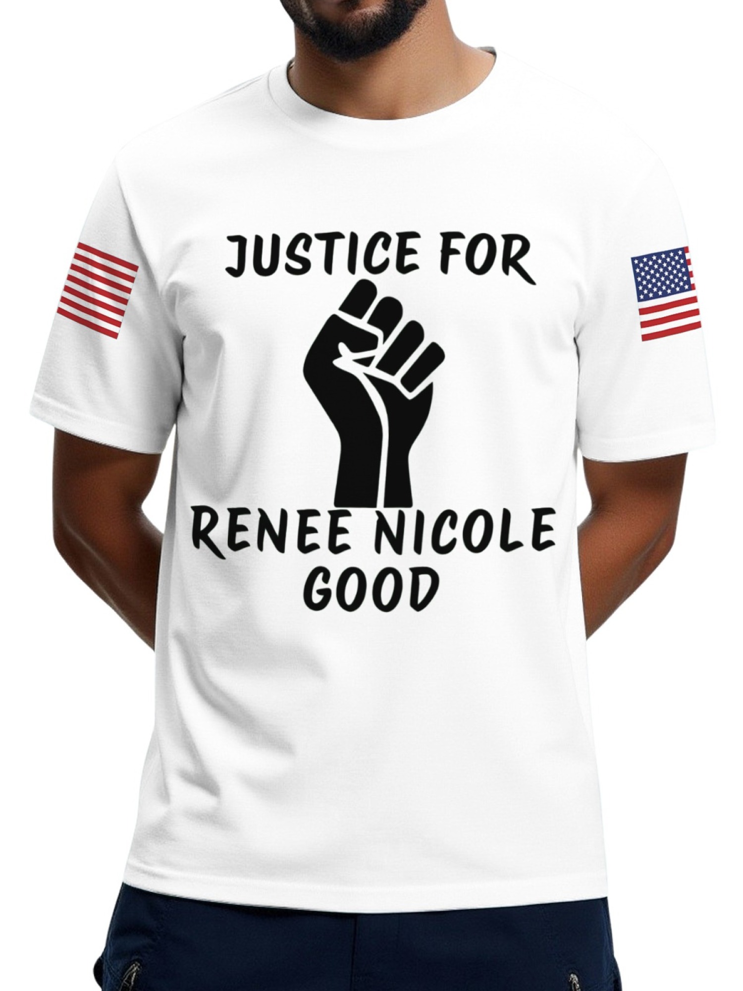 "Justice For Renee Nicole Good" Memorial T-Shirt | American Flag Sleeve Tee