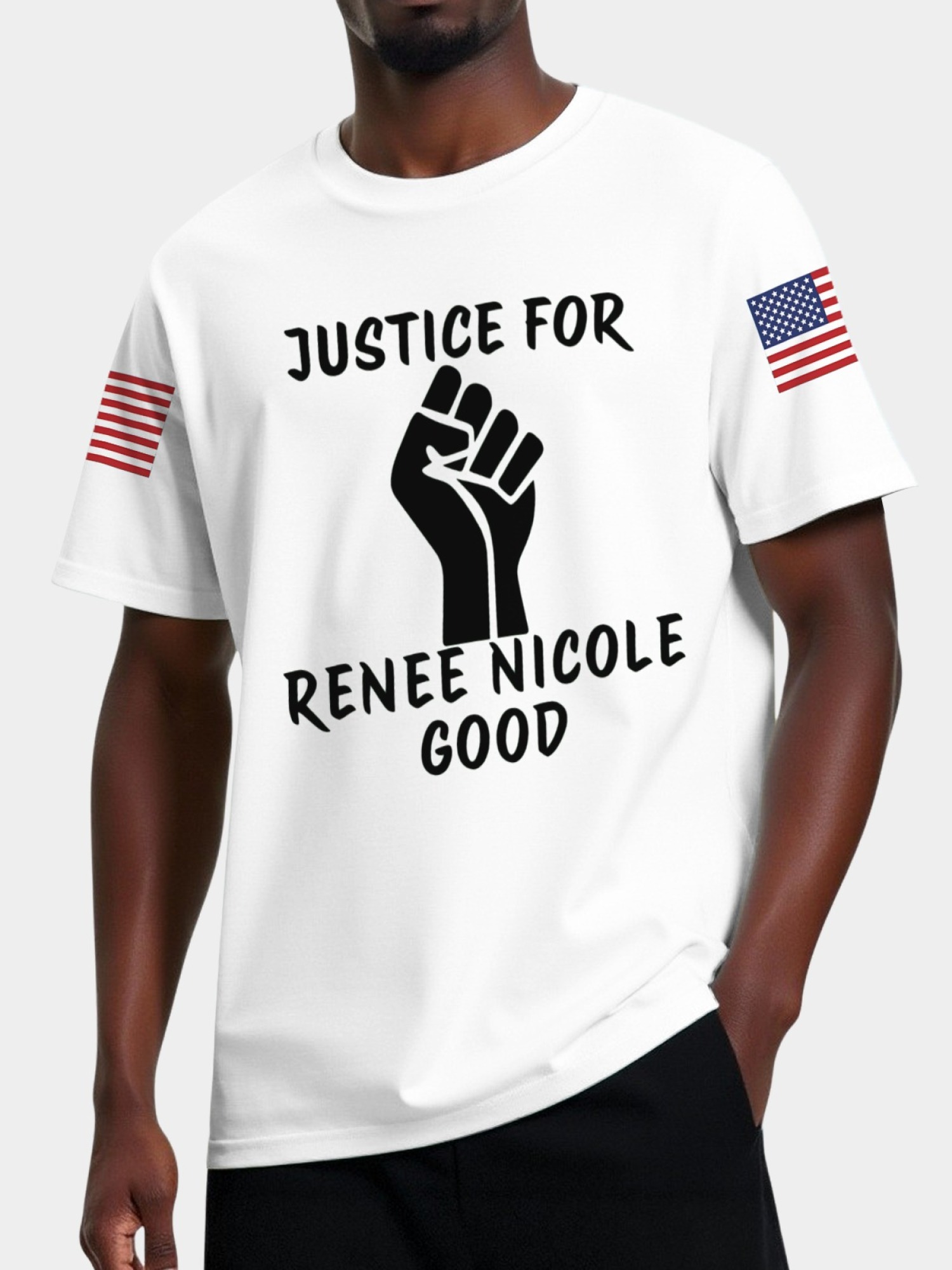 "Justice For Renee Nicole Good" Memorial T-Shirt | American Flag Sleeve Tee