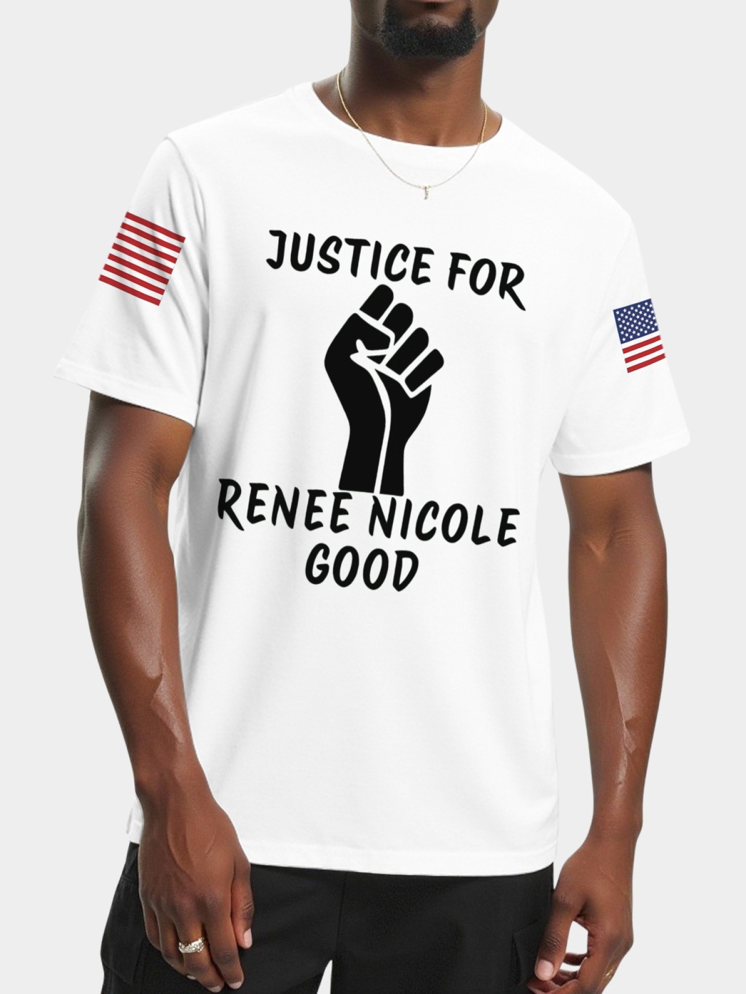 "Justice For Renee Nicole Good" Memorial T-Shirt | American Flag Sleeve Tee