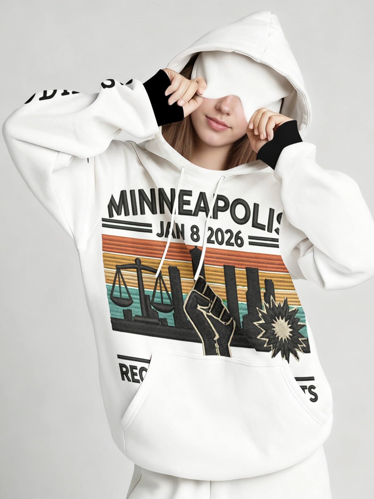 "Reckless In The Streets" Minneapolis Hoodie & Sleep Mask Set | Jan 8 2026 Commemorative Pullover with Contrast Cuffs