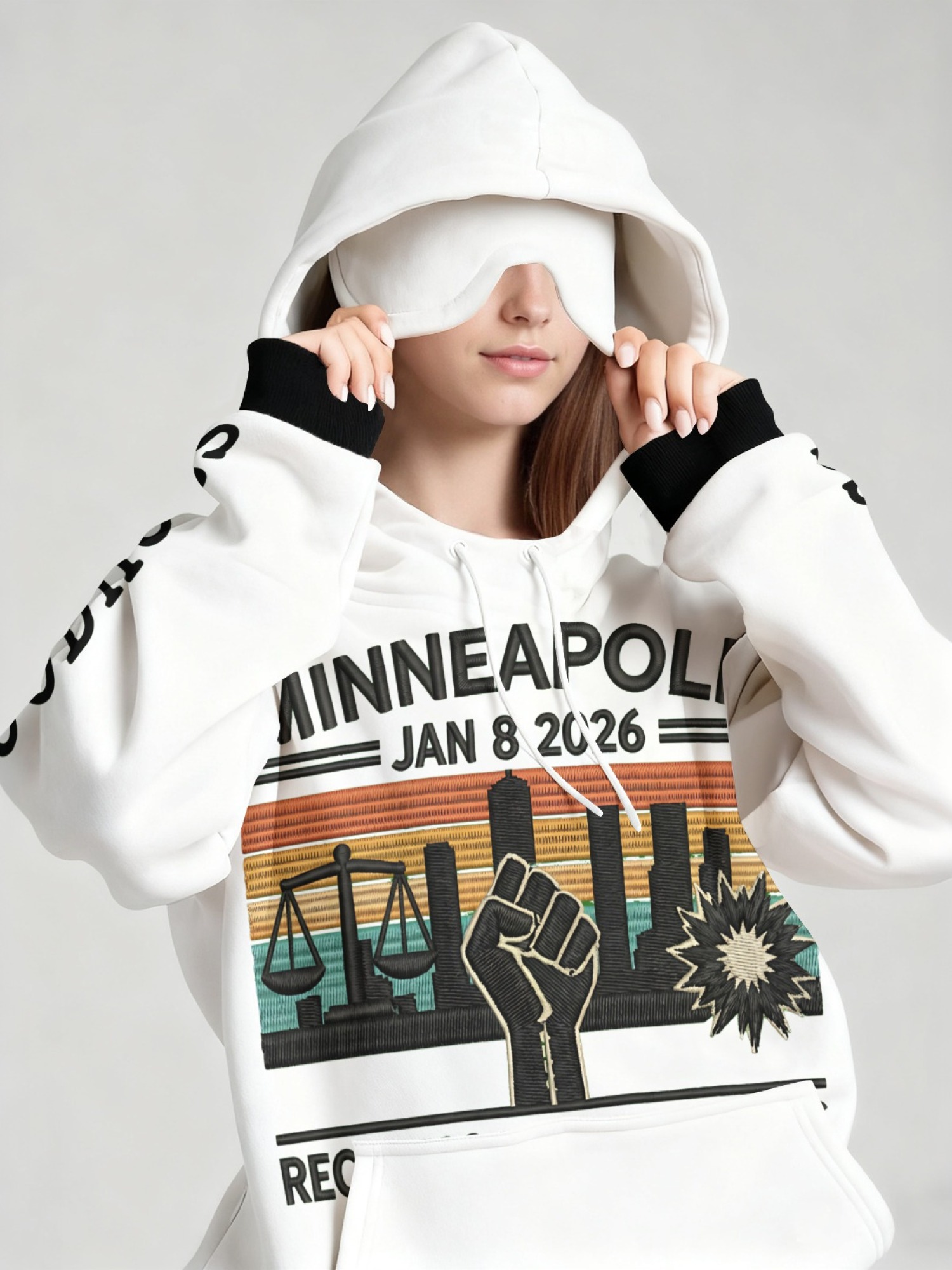 "Reckless In The Streets" Minneapolis Hoodie & Sleep Mask Set | Jan 8 2026 Commemorative Pullover with Contrast Cuffs