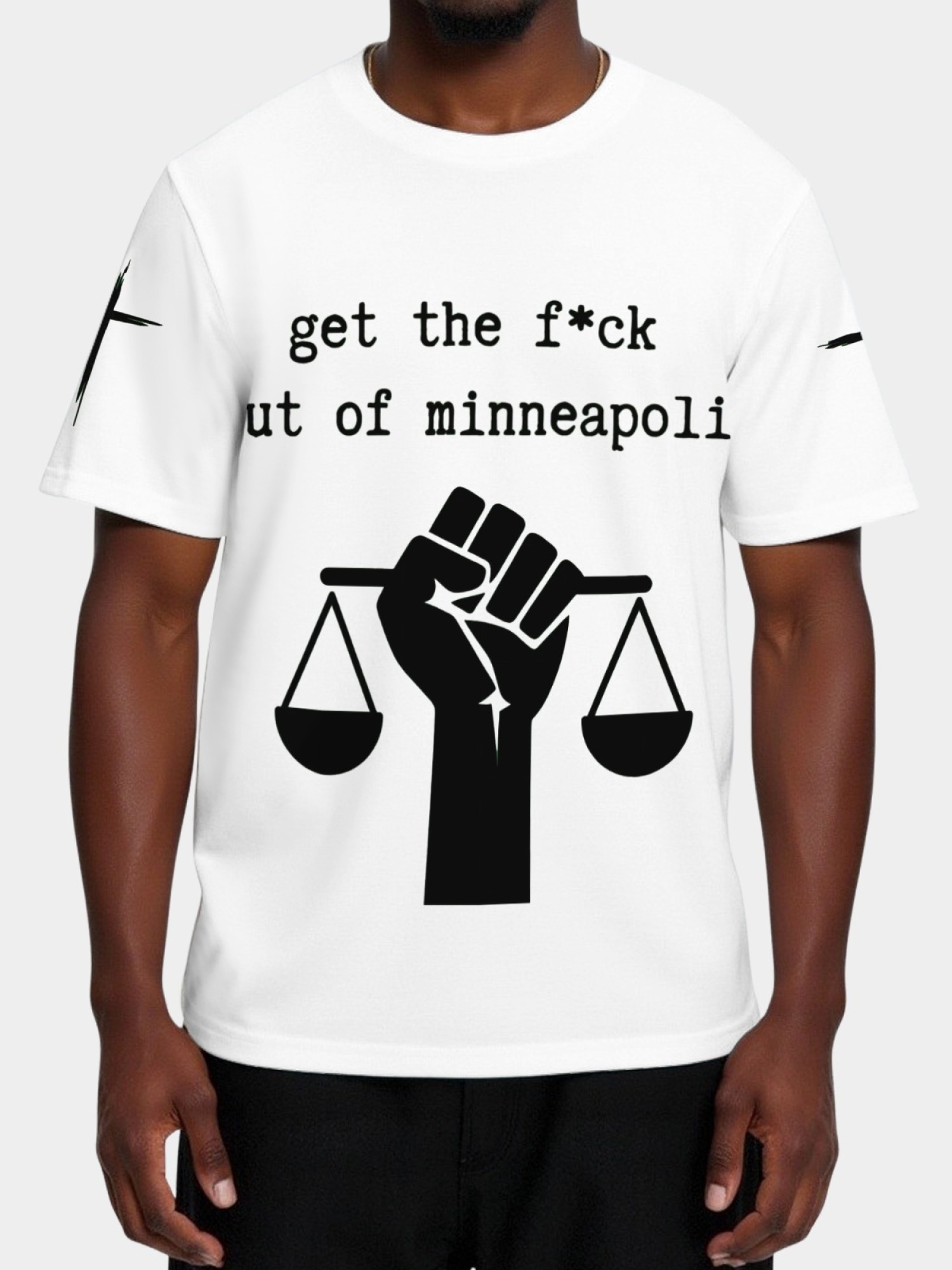 "GTFO Minneapolis" Statement T-Shirt | Justice Scales Graphic Tee with Sleeve Prints