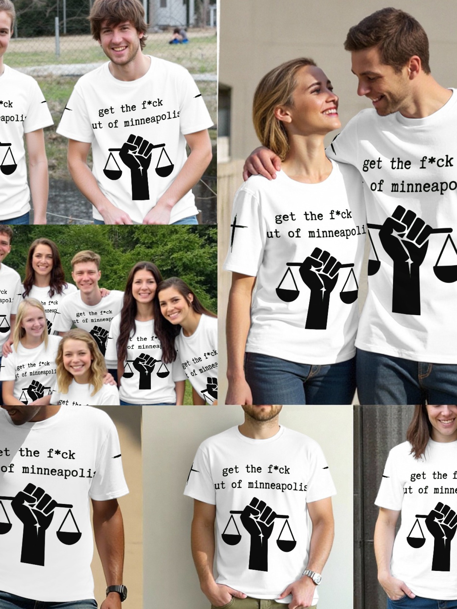 "GTFO Minneapolis" Statement T-Shirt | Justice Scales Graphic Tee with Sleeve Prints