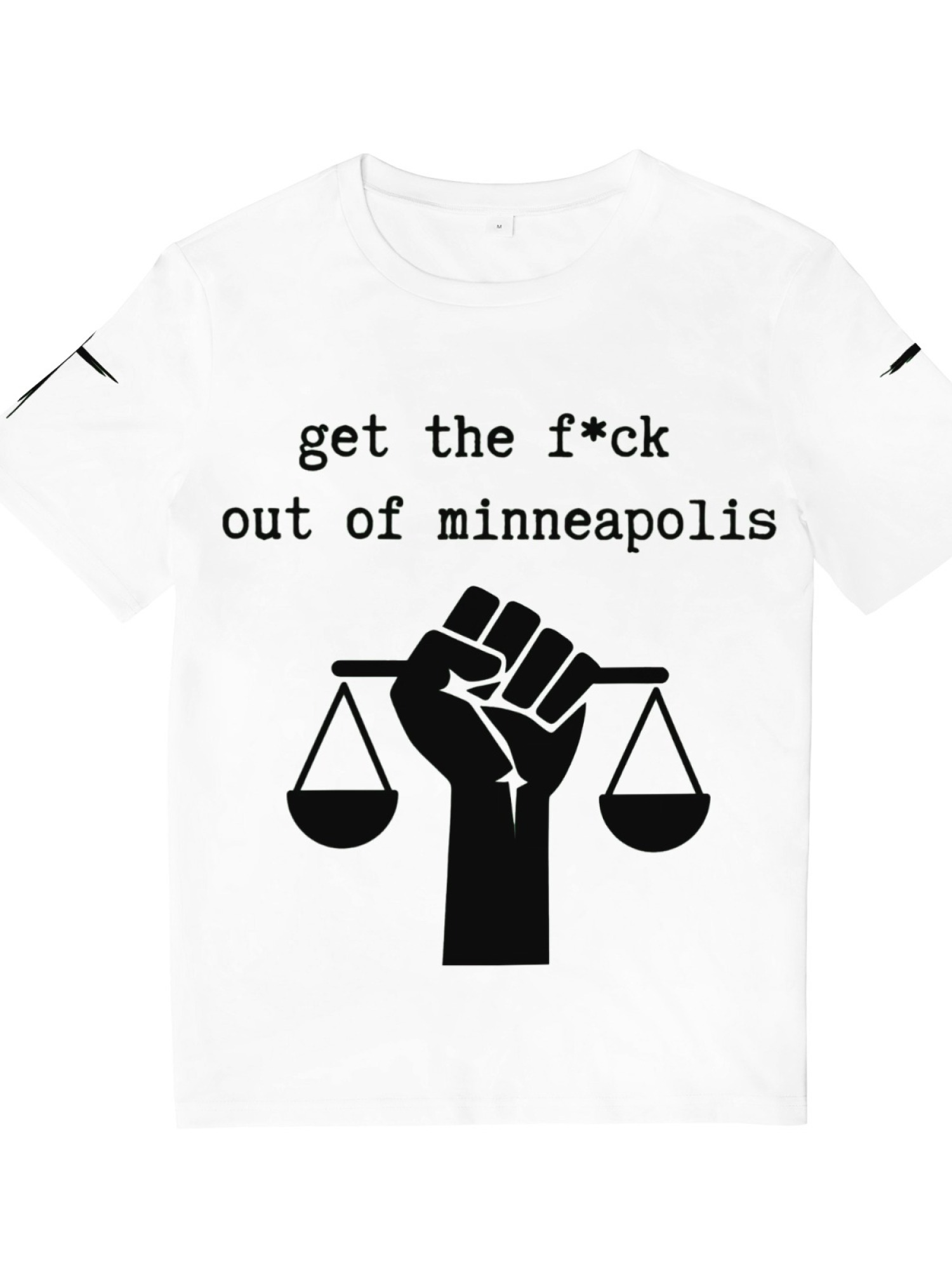 "GTFO Minneapolis" Statement T-Shirt | Justice Scales Graphic Tee with Sleeve Prints
