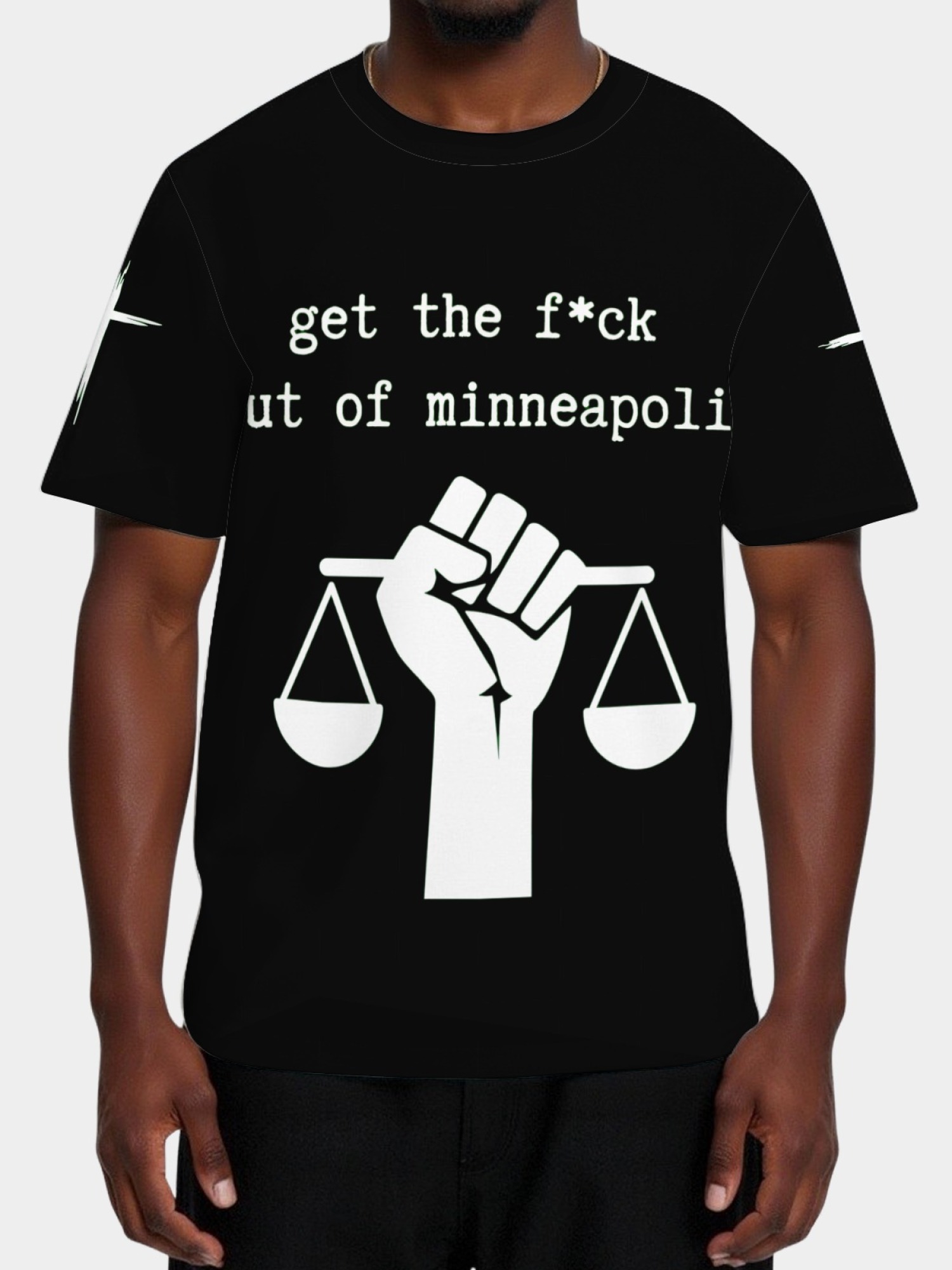"GTFO Minneapolis" Statement T-Shirt | Justice Scales Graphic Tee with Sleeve Prints