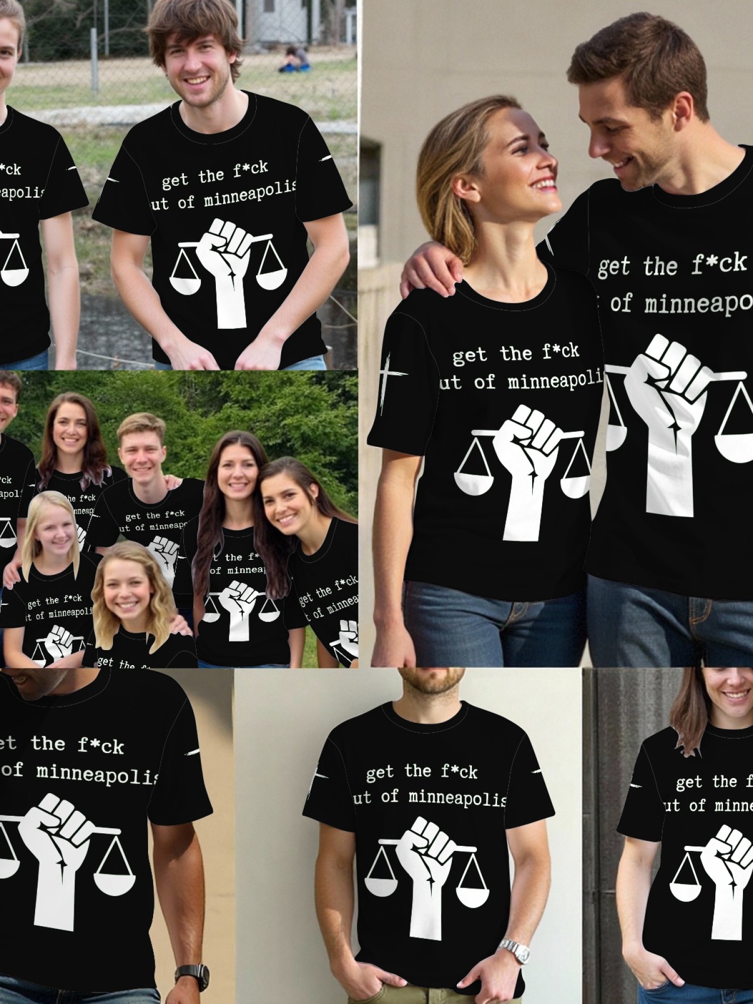 "GTFO Minneapolis" Statement T-Shirt | Justice Scales Graphic Tee with Sleeve Prints