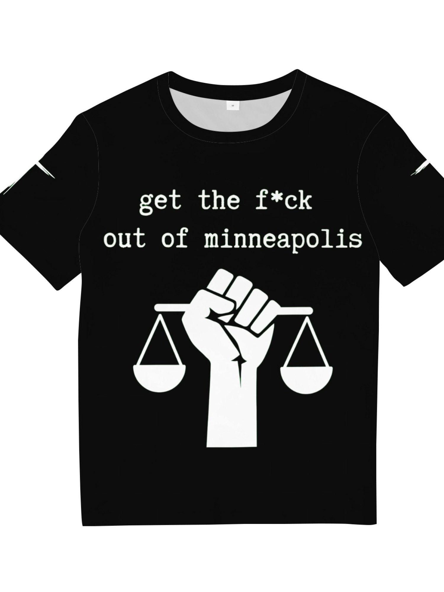 "GTFO Minneapolis" Statement T-Shirt | Justice Scales Graphic Tee with Sleeve Prints