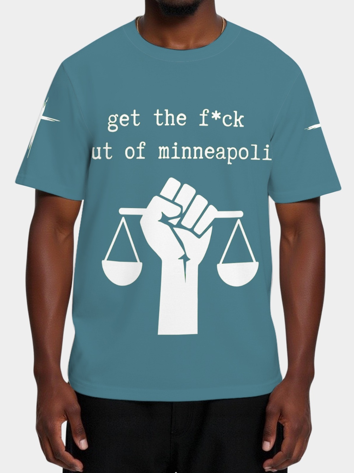 "GTFO Minneapolis" Statement T-Shirt | Justice Scales Graphic Tee with Sleeve Prints