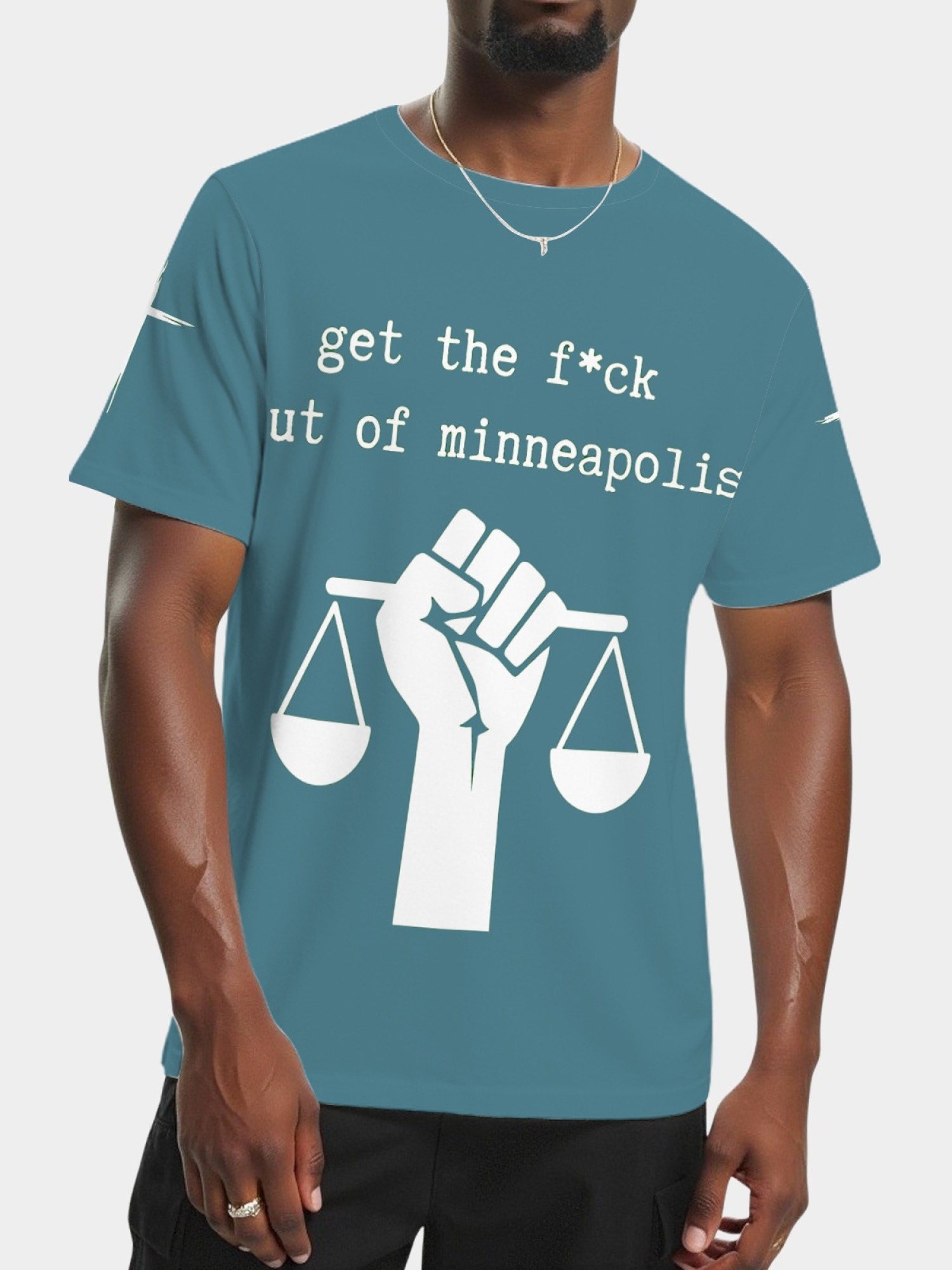 "GTFO Minneapolis" Statement T-Shirt | Justice Scales Graphic Tee with Sleeve Prints