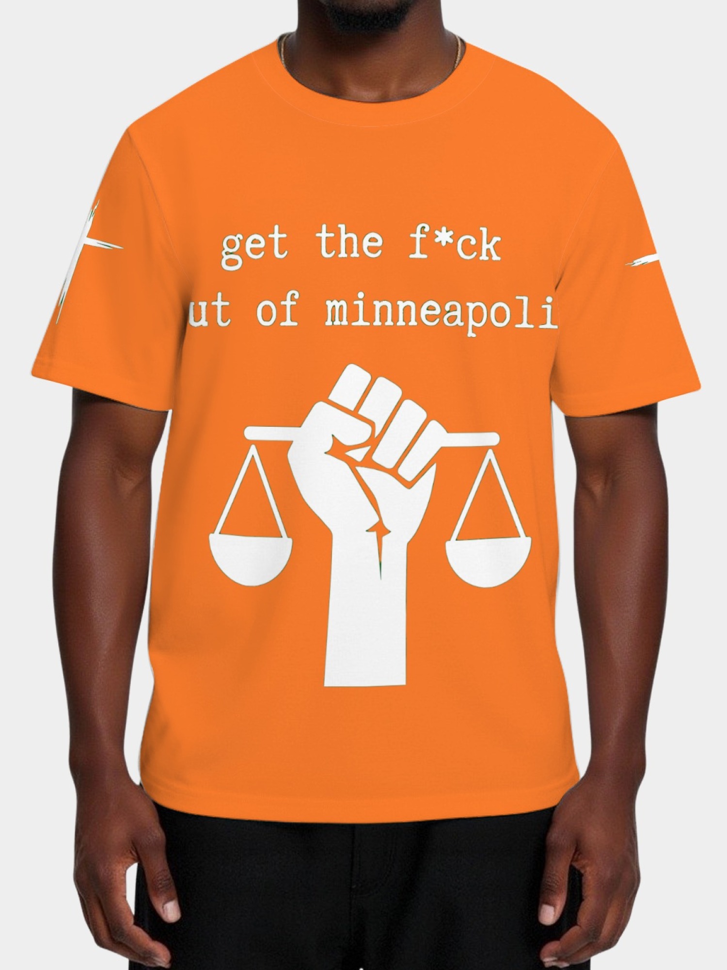 "GTFO Minneapolis" Statement T-Shirt | Justice Scales Graphic Tee with Sleeve Prints