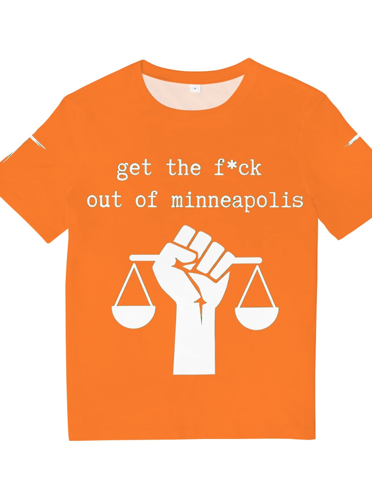 "GTFO Minneapolis" Statement T-Shirt | Justice Scales Graphic Tee with Sleeve Prints