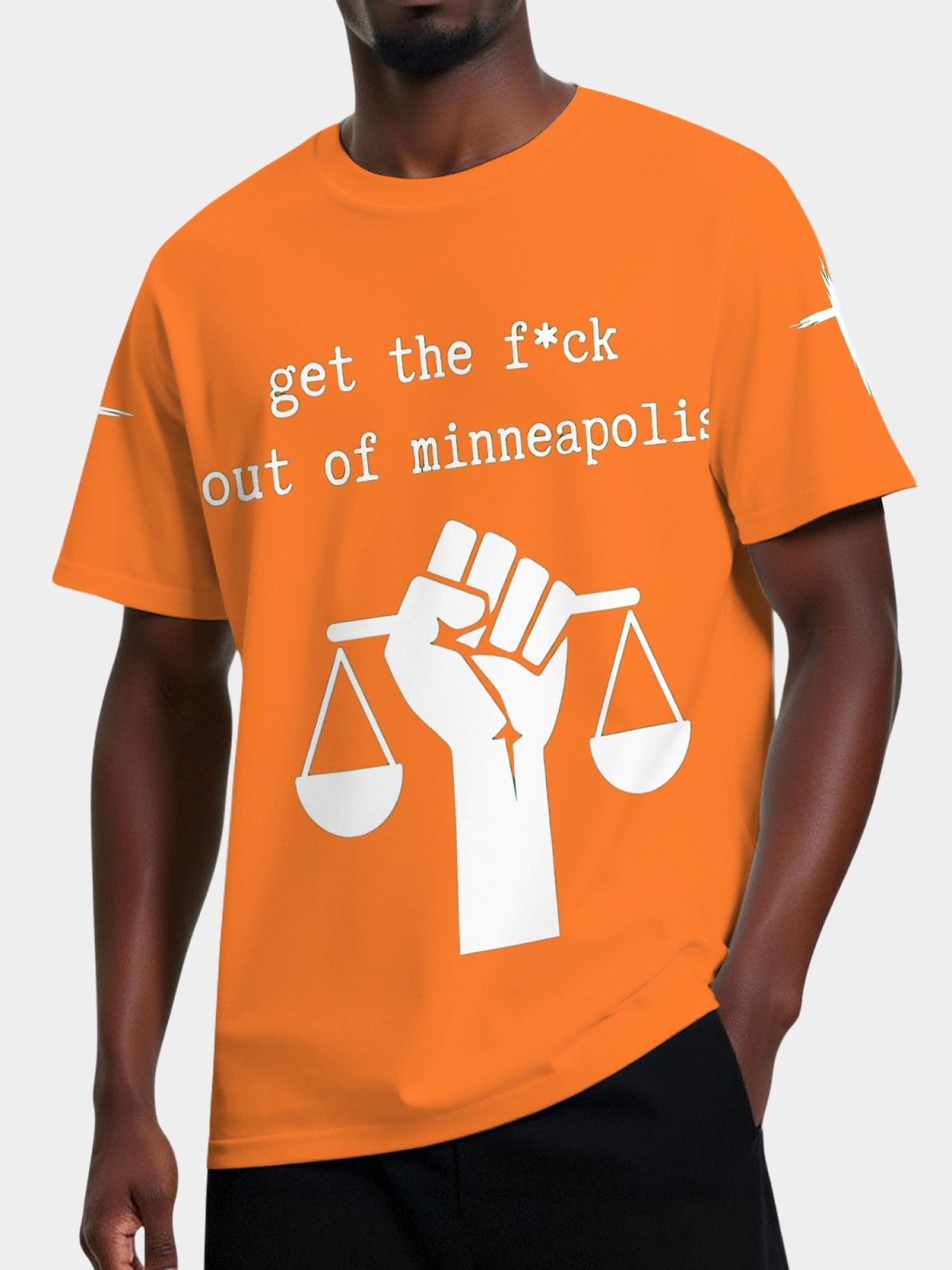 "GTFO Minneapolis" Statement T-Shirt | Justice Scales Graphic Tee with Sleeve Prints