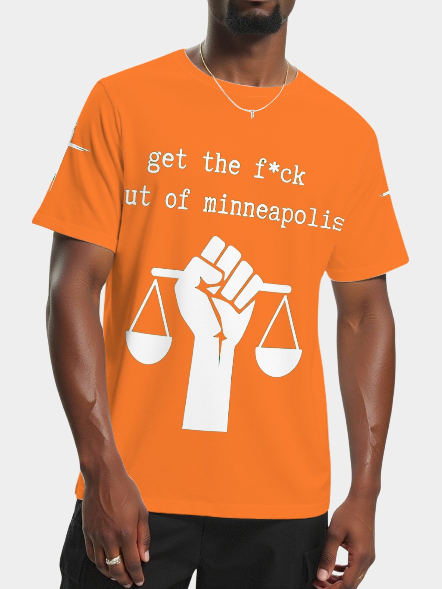 "GTFO Minneapolis" Statement T-Shirt | Justice Scales Graphic Tee with Sleeve Prints