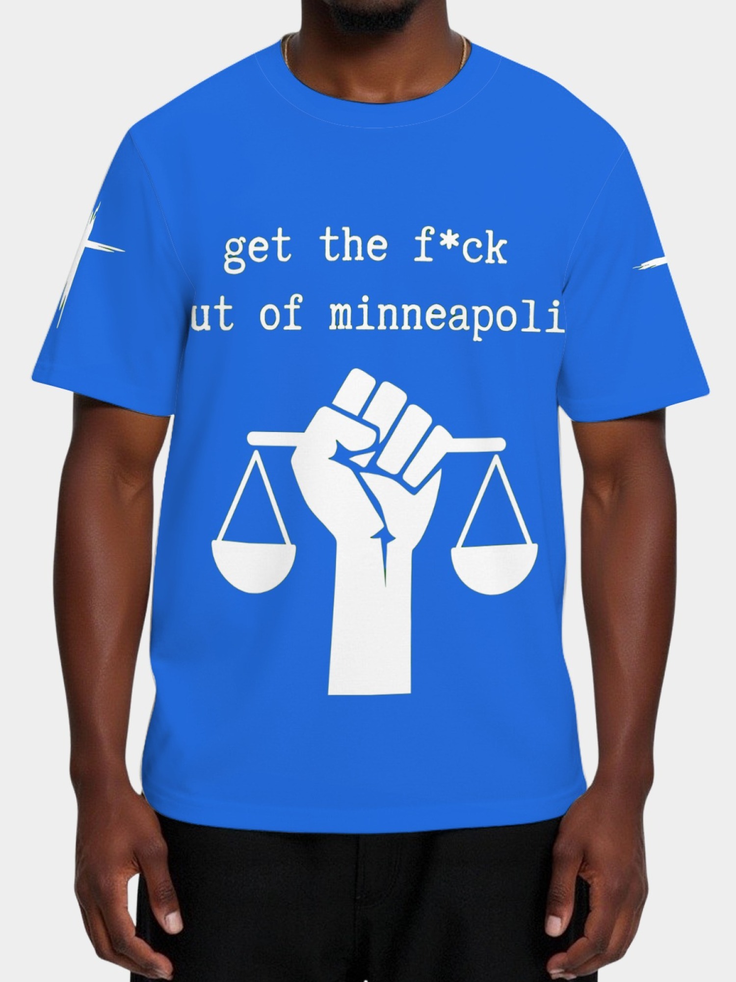 "GTFO Minneapolis" Statement T-Shirt | Justice Scales Graphic Tee with Sleeve Prints
