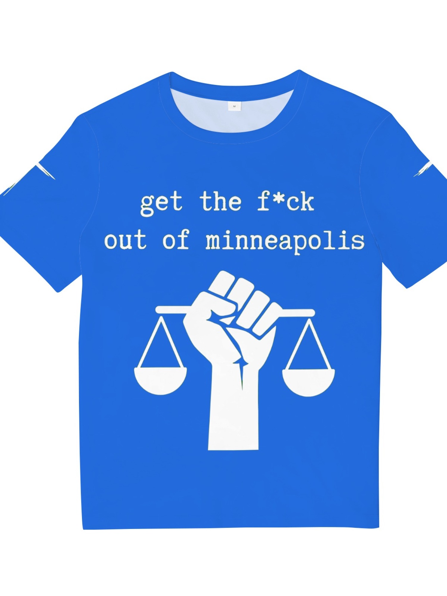 "GTFO Minneapolis" Statement T-Shirt | Justice Scales Graphic Tee with Sleeve Prints