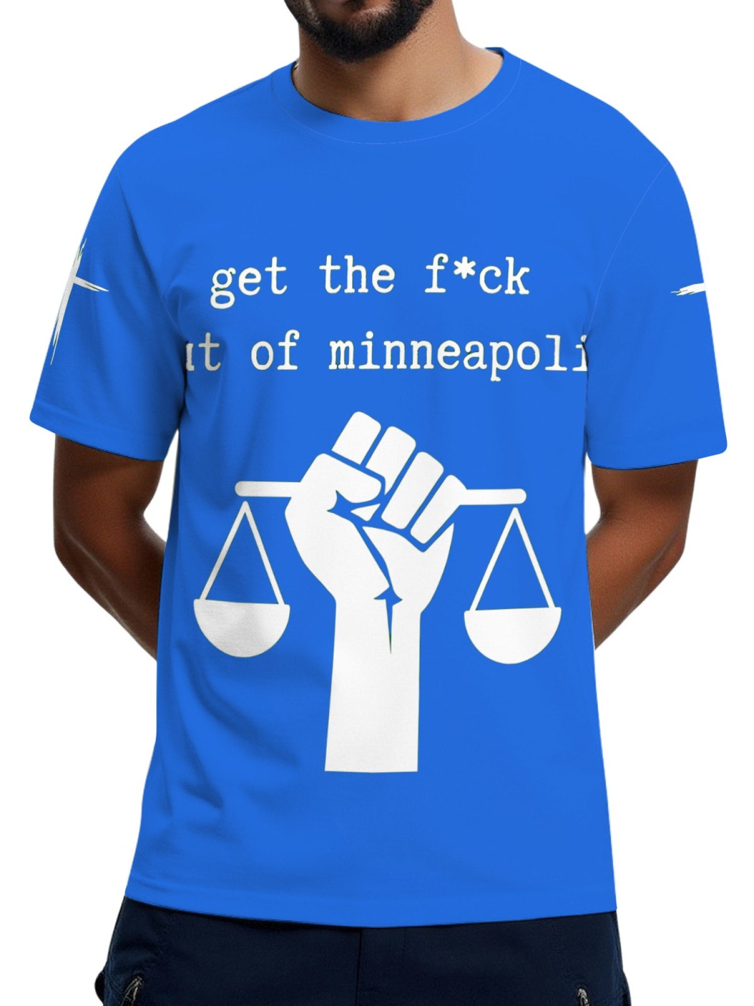 "GTFO Minneapolis" Statement T-Shirt | Justice Scales Graphic Tee with Sleeve Prints